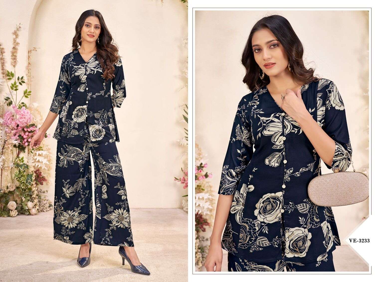 D.NO :- 3232 & 3233 BY LADIES FLAVOUR IN RAYON SILK DISCHARGE PRINT CO-ORD SET