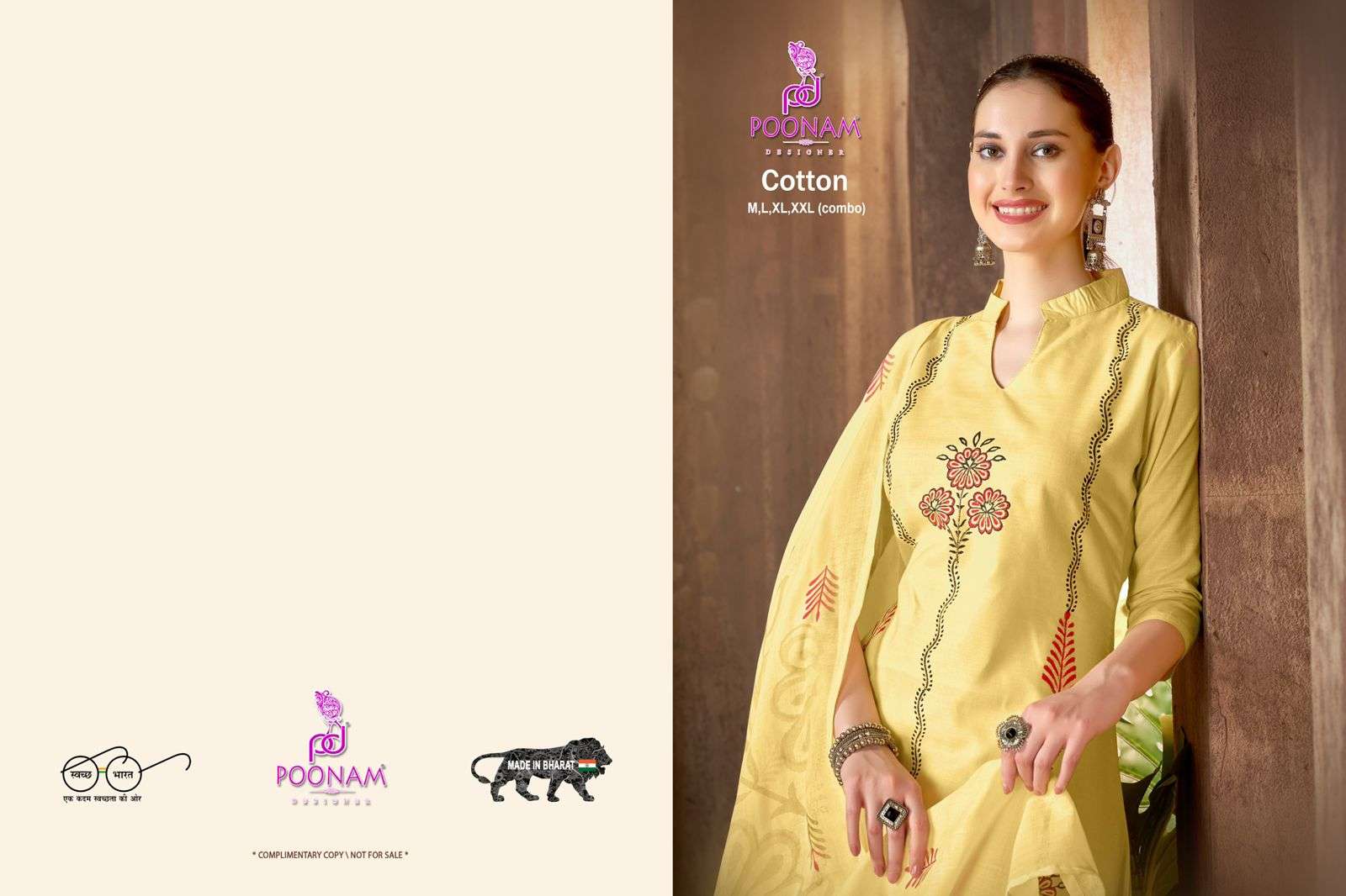 D.NO :- 351 TO 354 BY POONAM DESIGNER IN COTTON A LINE GOWN WITH FRONT FULL HANDWORK 