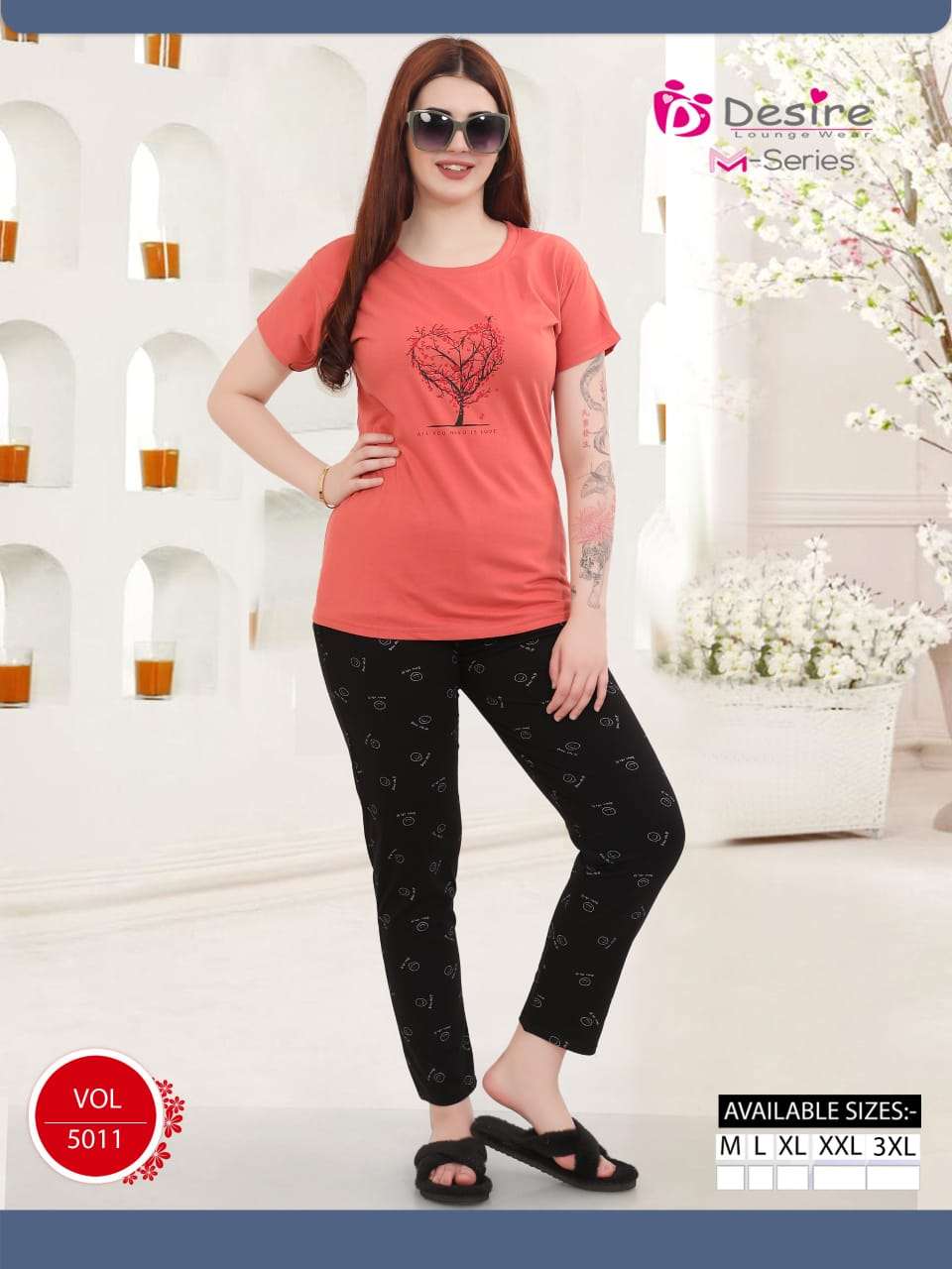D.NO:- 5011 BY DESIRE LOUNGE WEAR IN M-SERIES NIGHT SUIT 