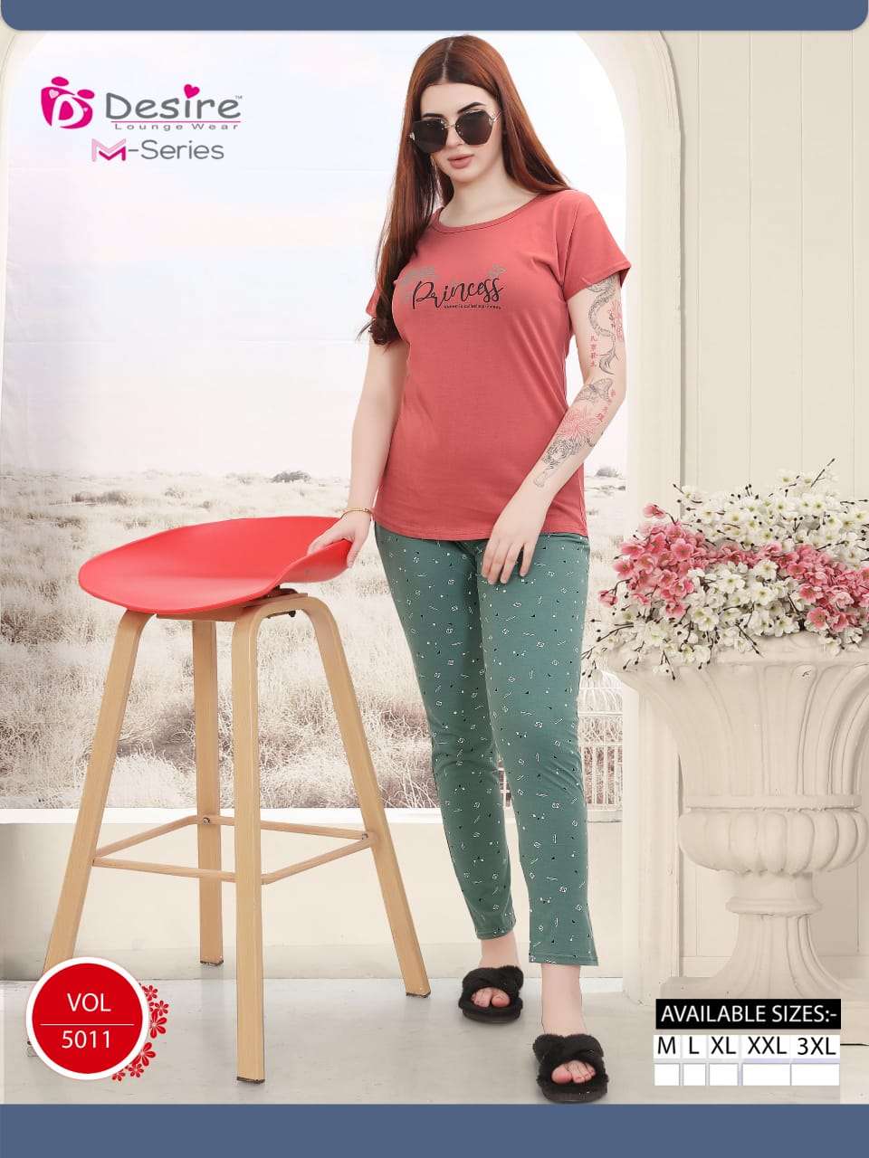 D.NO:- 5011 BY DESIRE LOUNGE WEAR IN M-SERIES NIGHT SUIT 