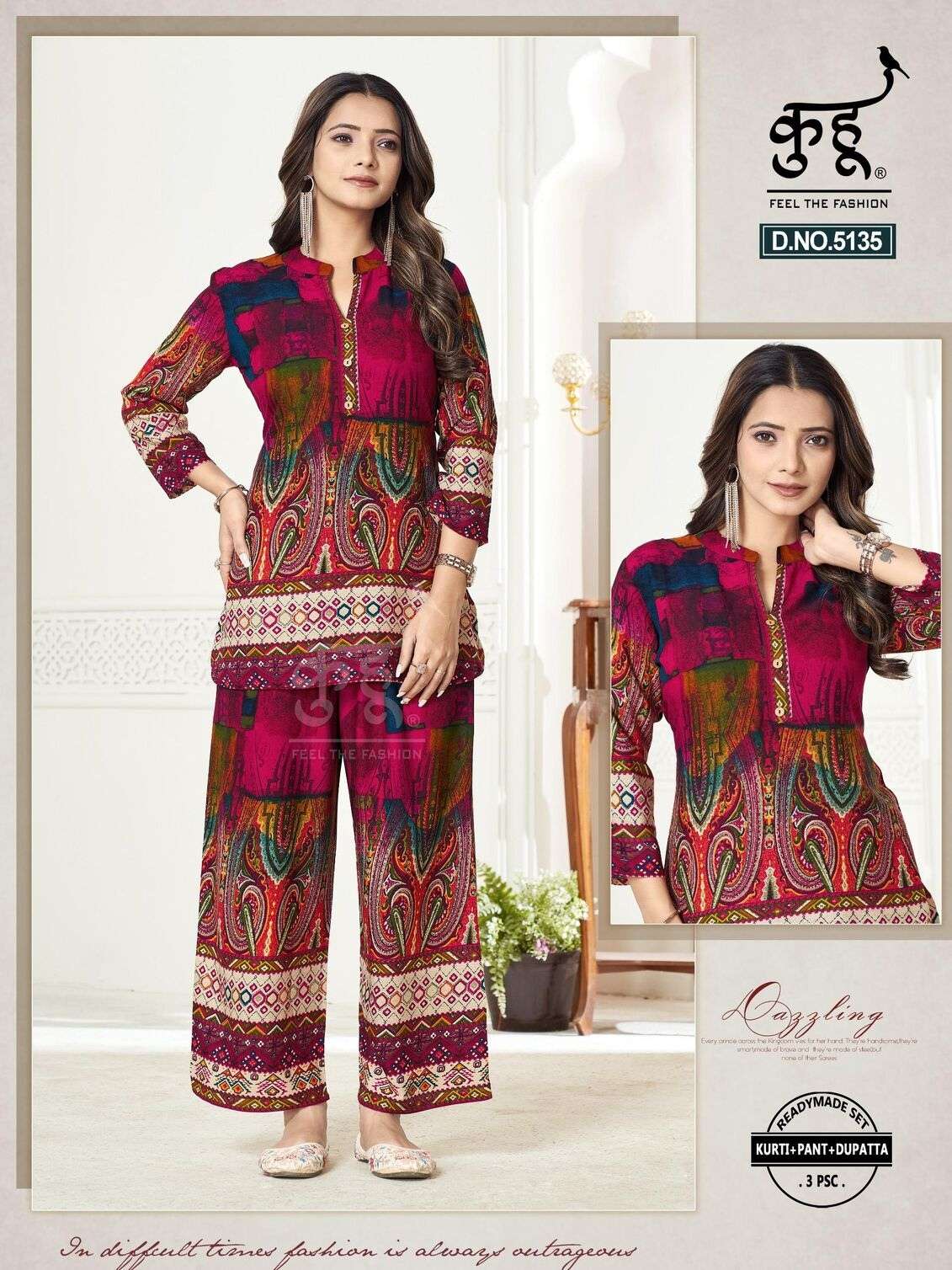D.NO :- 5135 & 5137 BY KUHOO IN HEAVY RAYON COMBO PICK CO-ORD SET