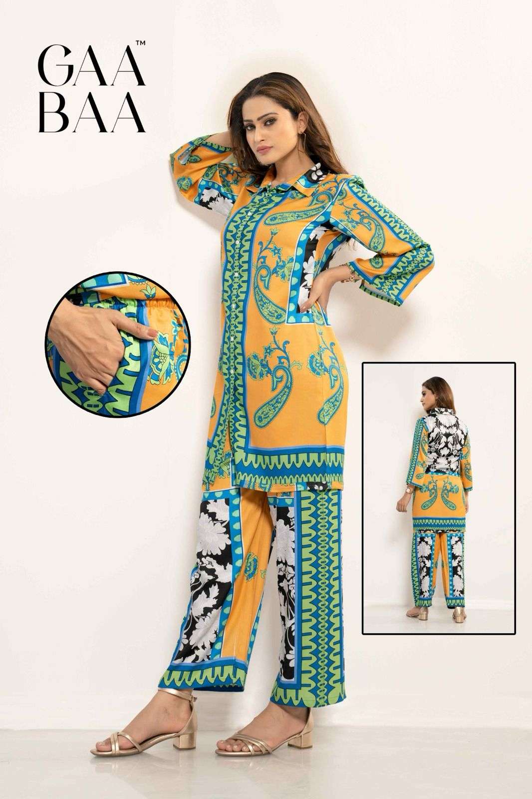 D.NO :- 918 BY GAABAA IN GAJI SILK DIGITAL PRINTED CO-ORD SET 