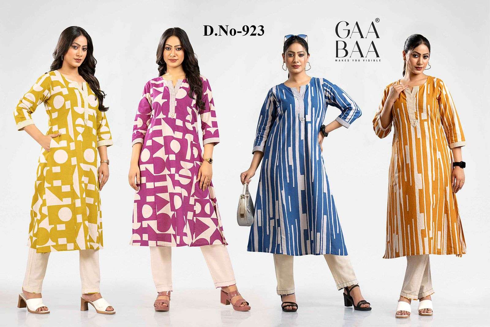 D.NO :- 923 BY GAABAA IN COTTON FLEX CO-ORD SET WITH VALUE ADDITIONS HAND STITCH 