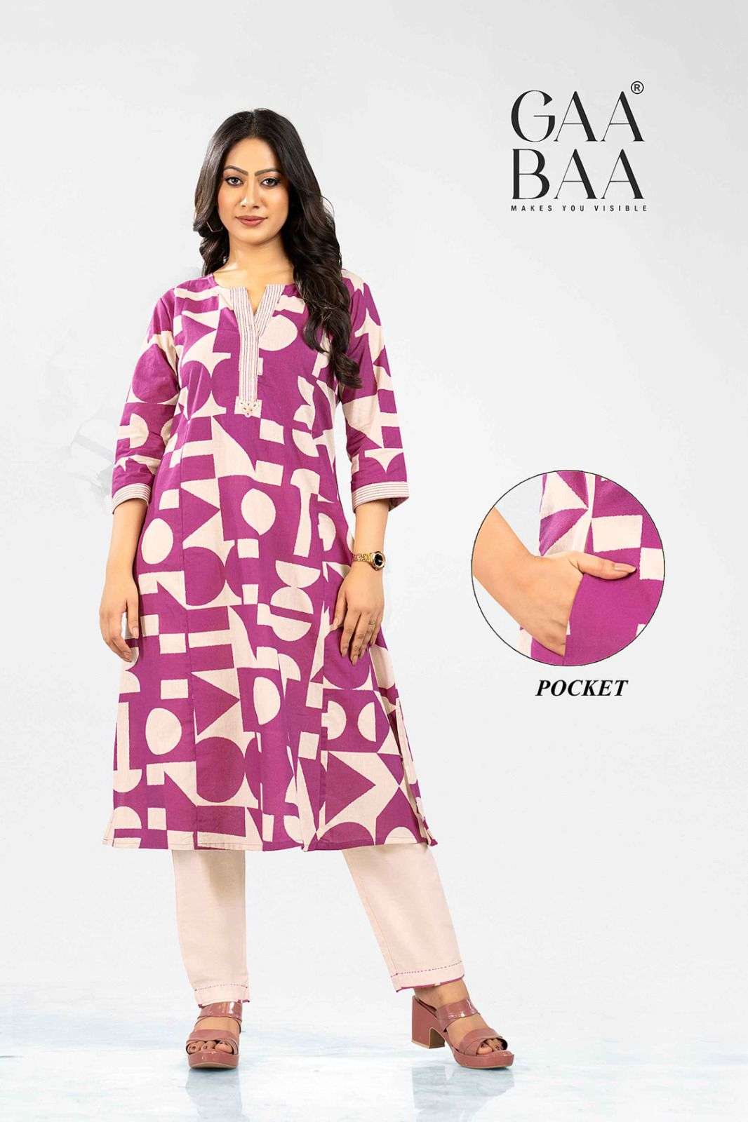D.NO :- 923 BY GAABAA IN COTTON FLEX CO-ORD SET WITH VALUE ADDITIONS HAND STITCH 