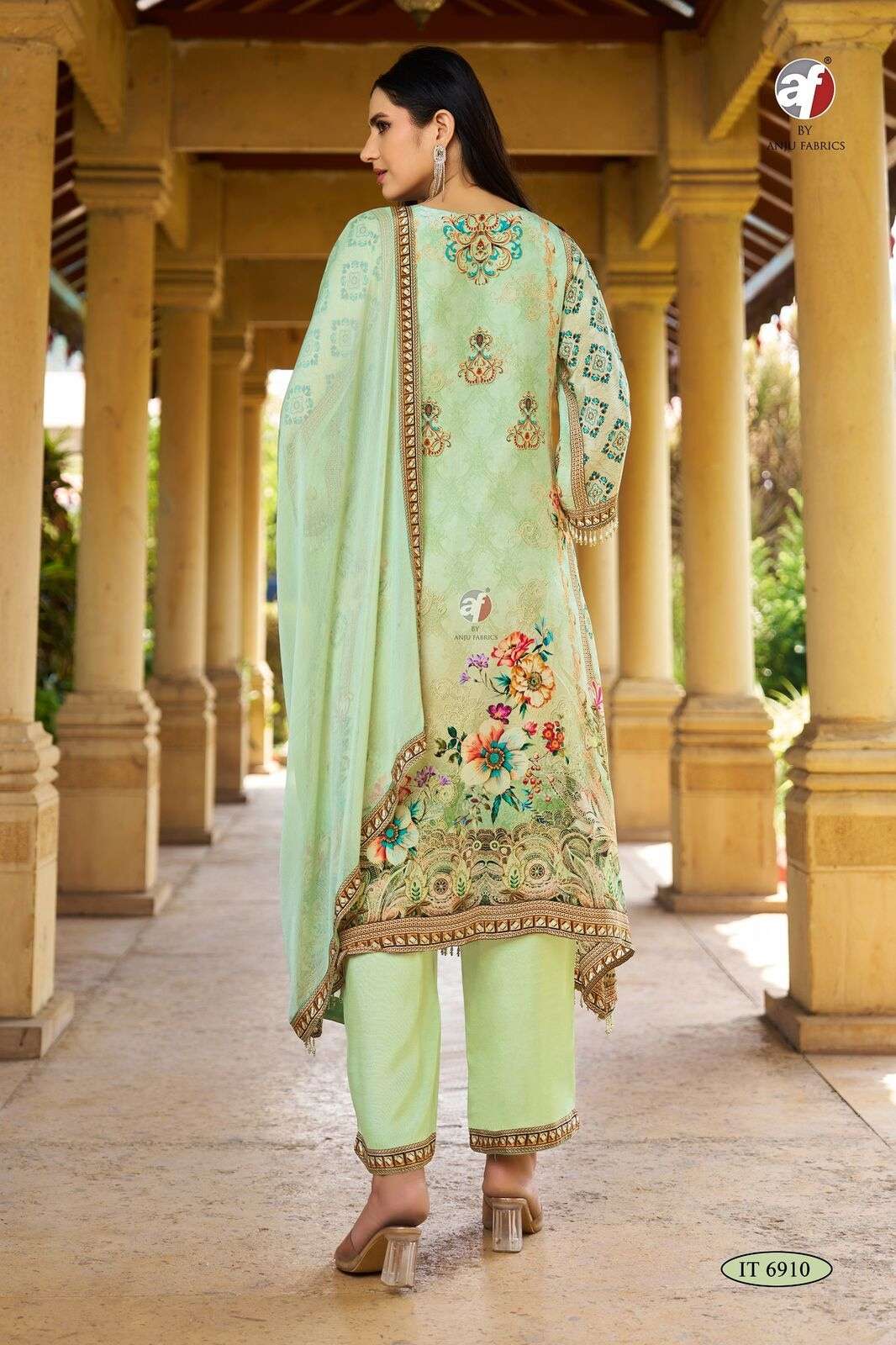 D.NO :- IT 6910 BY ANJU FABRICS IN PURE NATURAL CREPE TALE CUT KURTI WITH  PANT & DUPATTA