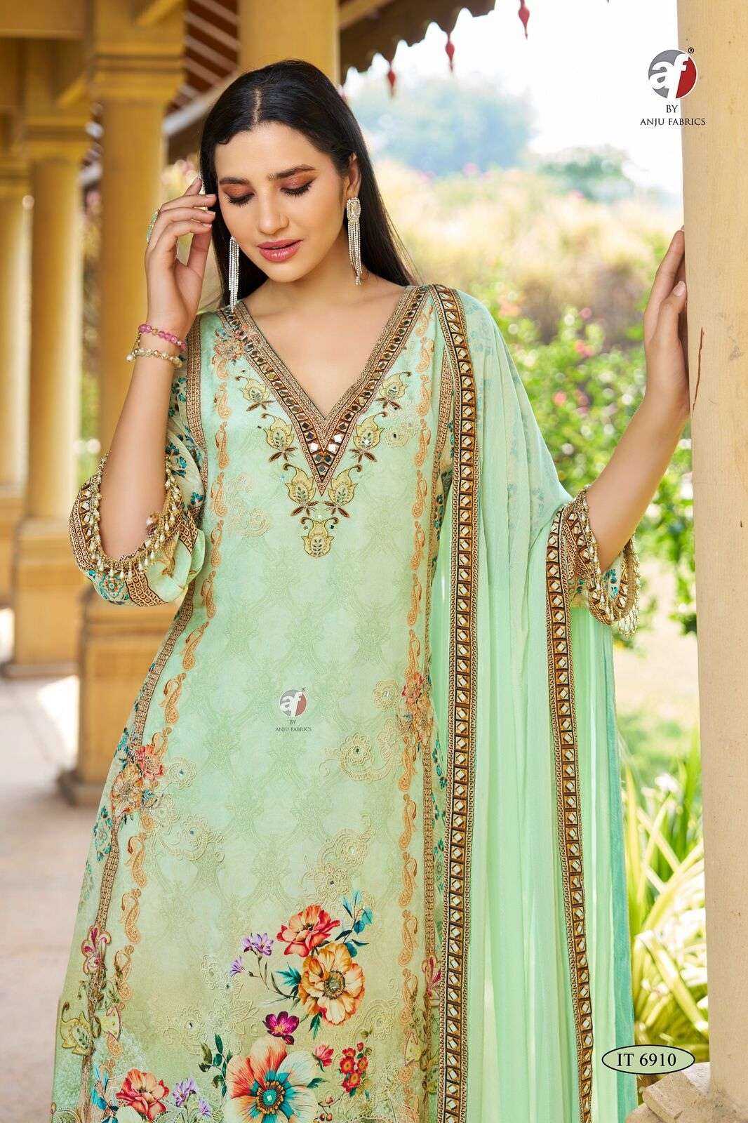 D.NO :- IT 6910 BY ANJU FABRICS IN PURE NATURAL CREPE TALE CUT KURTI WITH  PANT & DUPATTA
