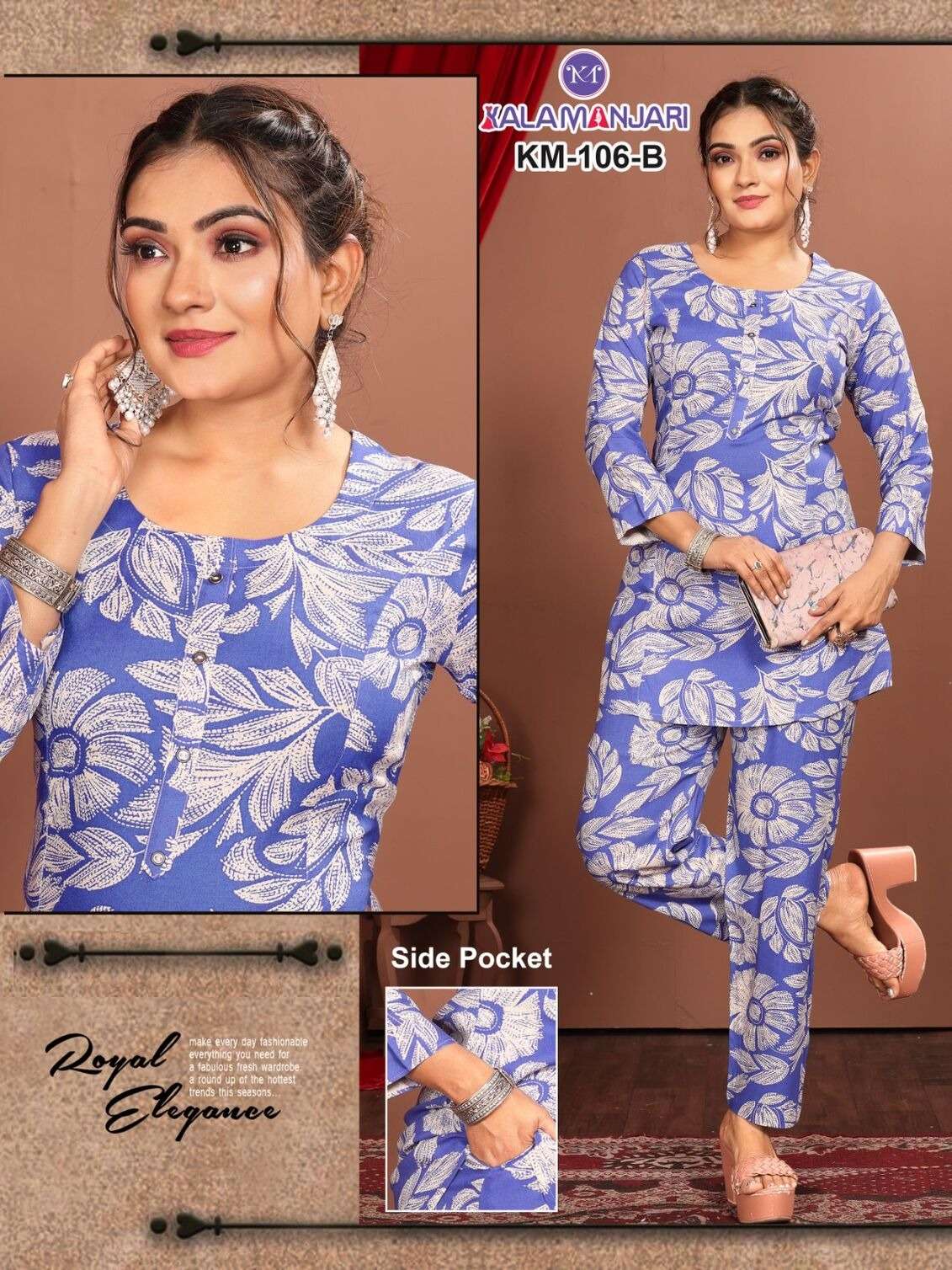 D.NO:-KM 106 BY KALAMANJARI IN PREMIUM RAYON PRINT WITH LIVE TAG CO-ORD SET