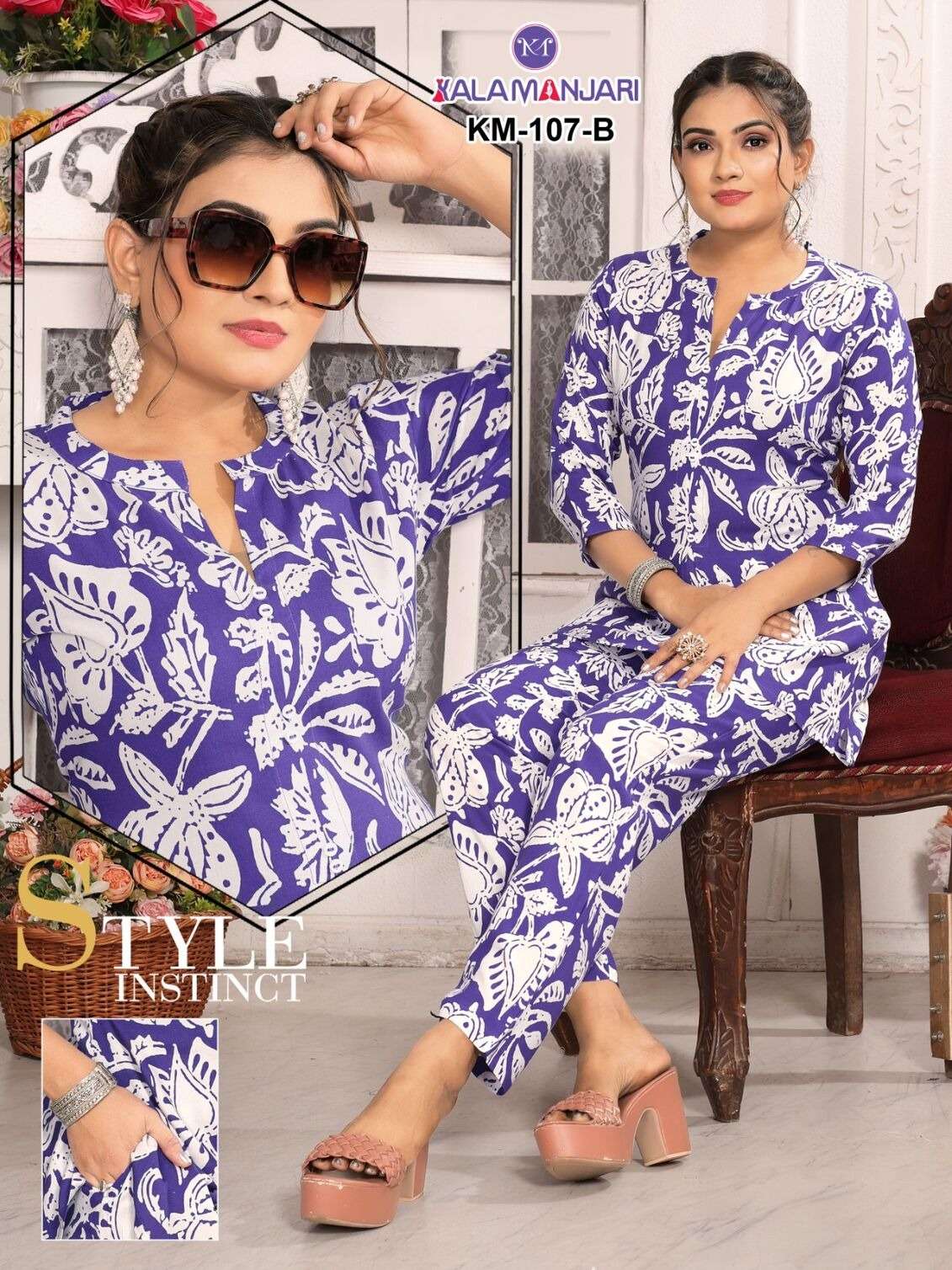 D.NO:-KM 107 BY KALAMANJARI IN PREMIUM RAYON PRINT WITH LIVE TAG CO-ORD SET