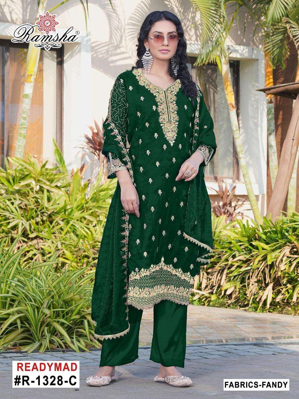 D.NO :- R-1328 BY RAMSHA IN FANDY FABRICS WITH SILK STEACH BOTTOM