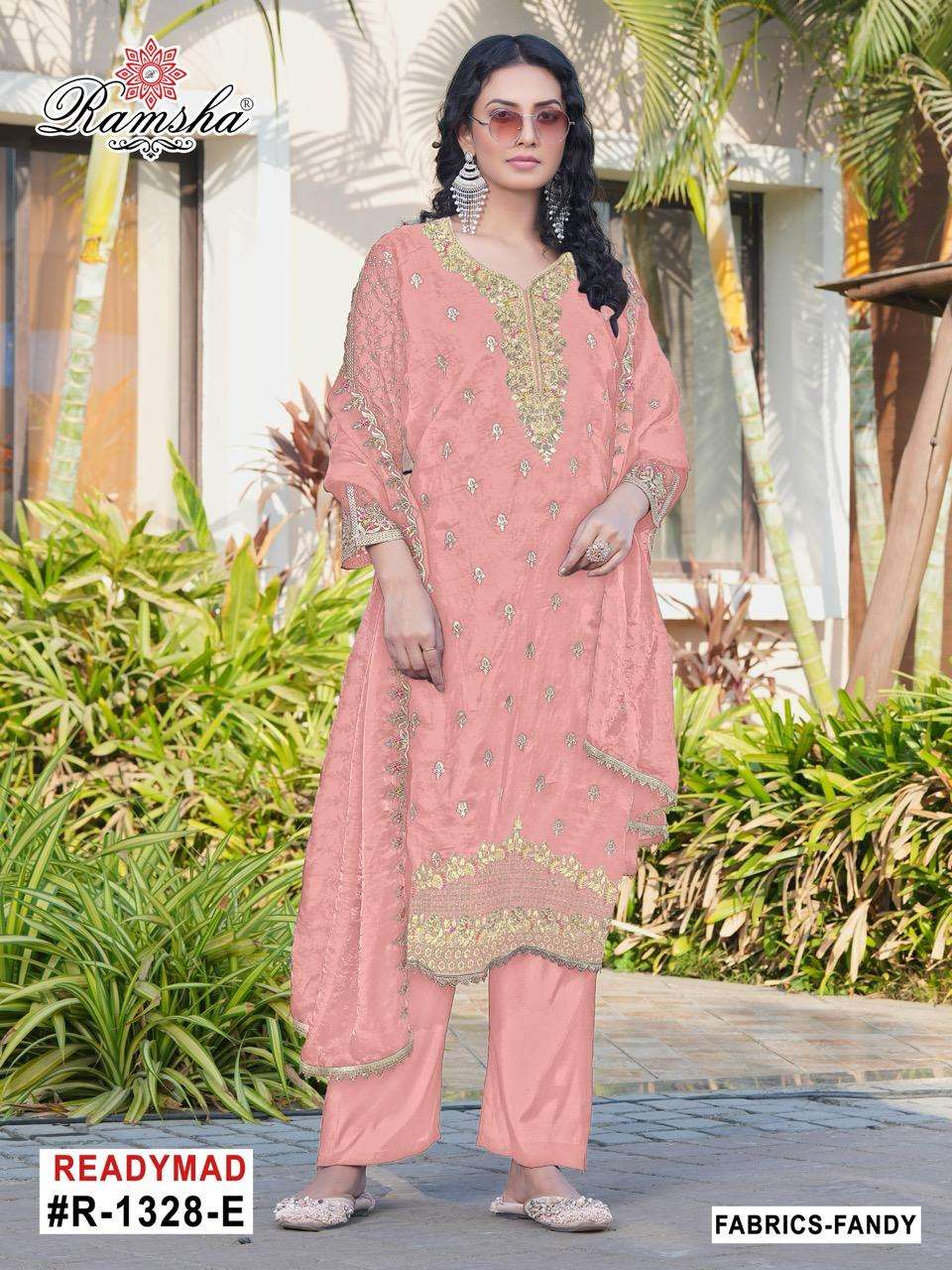 D.NO :- R-1328 BY RAMSHA IN FANDY FABRICS WITH SILK STEACH BOTTOM