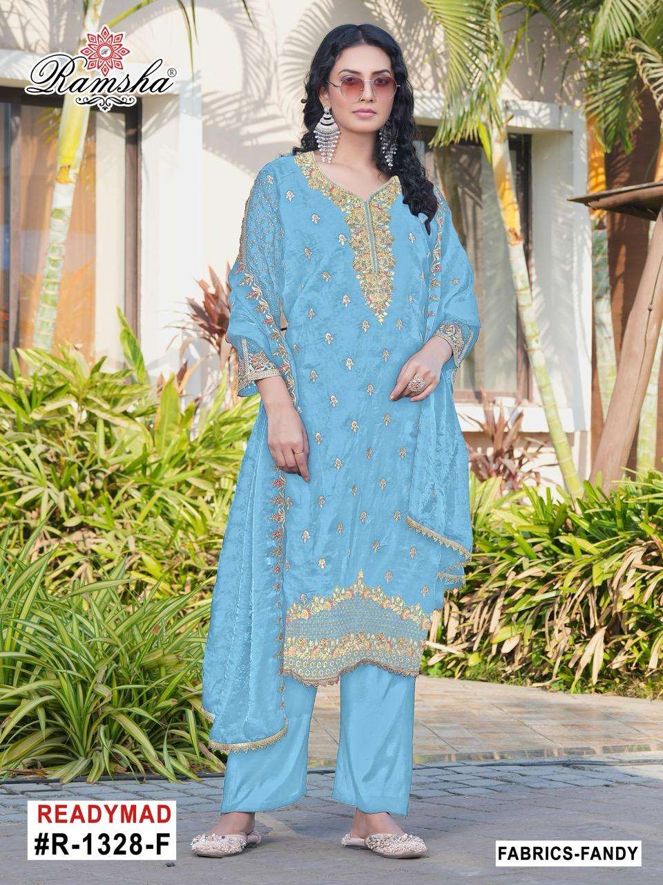 D.NO :- R-1328 BY RAMSHA IN FANDY FABRICS WITH SILK STEACH BOTTOM