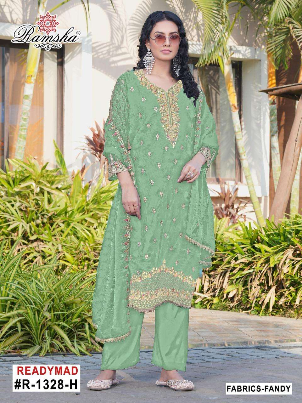 D.NO :- R-1328 BY RAMSHA IN FANDY FABRICS WITH SILK STEACH BOTTOM
