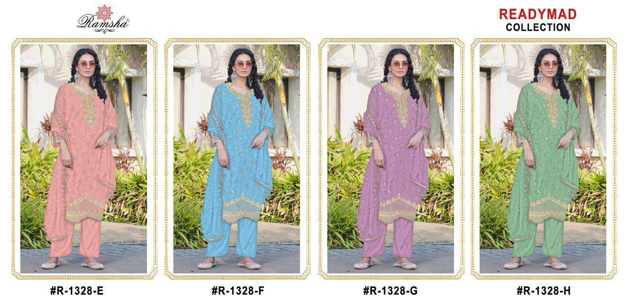 D.NO :- R-1328 BY RAMSHA IN FANDY FABRICS WITH SILK STEACH BOTTOM