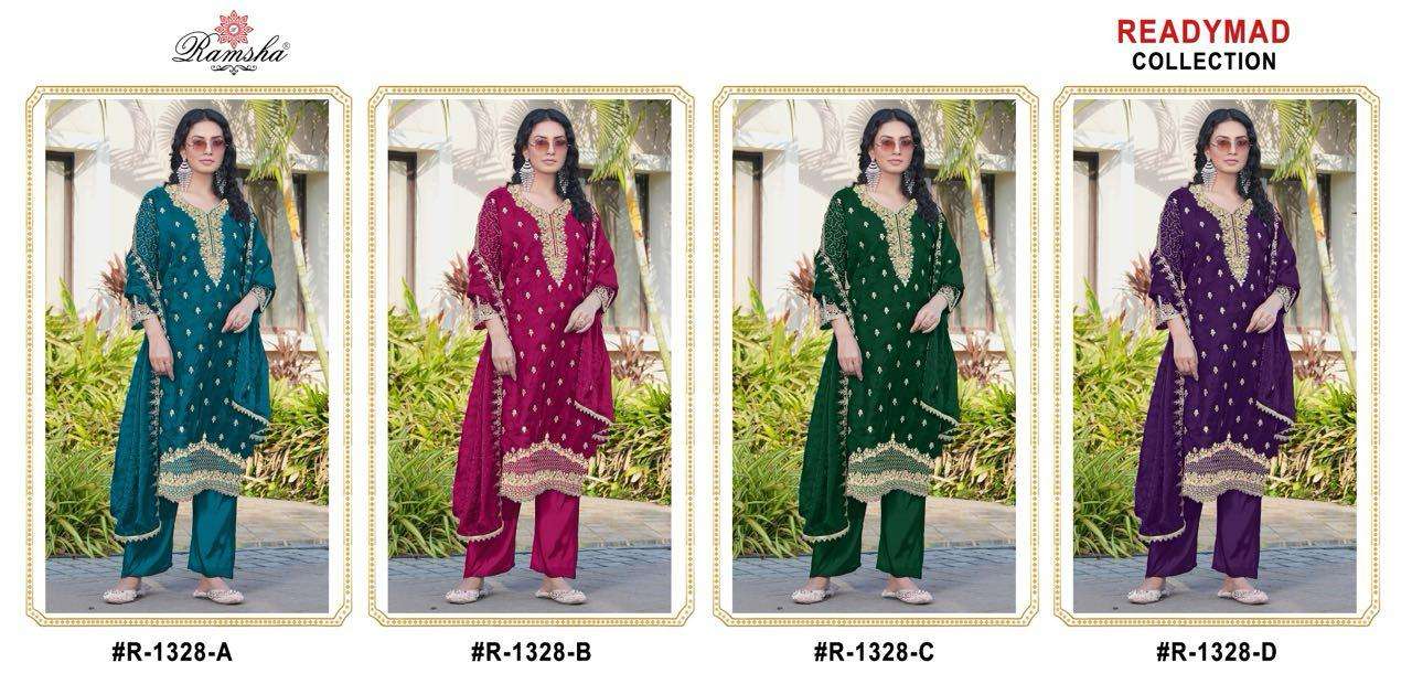 D.NO :- R-1328 BY RAMSHA IN FANDY FABRICS WITH SILK STEACH BOTTOM
