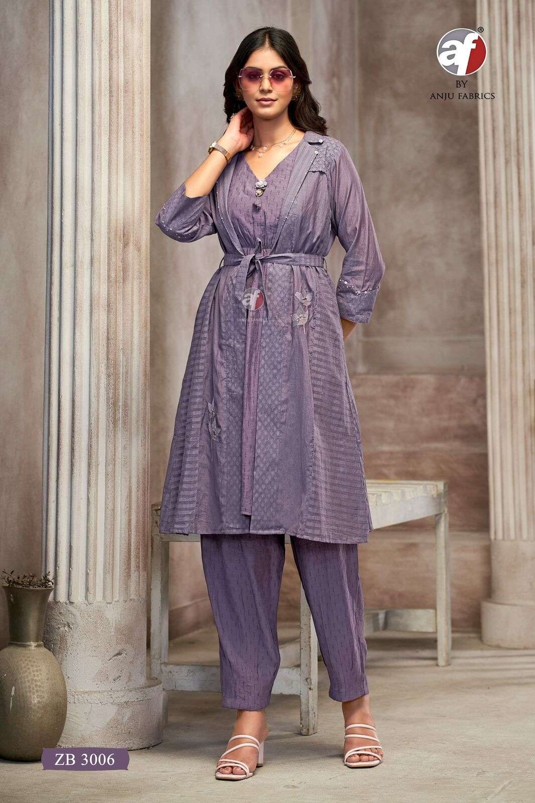 D.NO:- ZB 3006 BY ANJU FABRICS IN MUL CHANDERI DESIGNER CO-ORD SET WITH EMBROIDERY WORK 