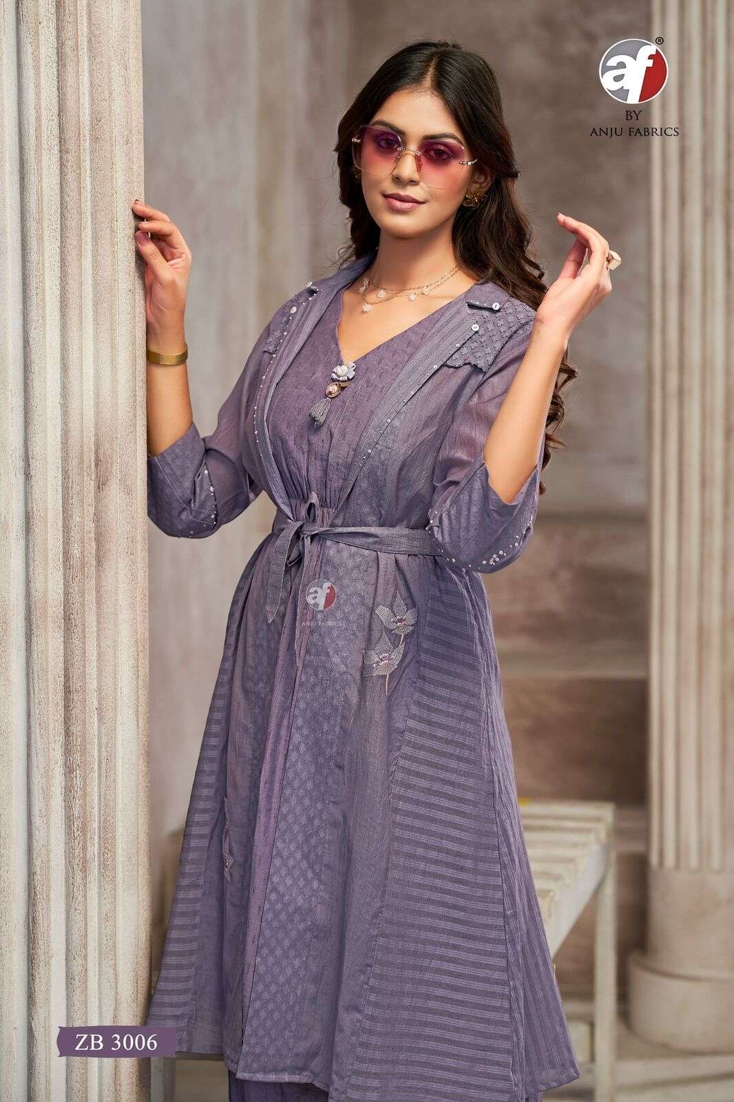 D.NO:- ZB 3006 BY ANJU FABRICS IN MUL CHANDERI DESIGNER CO-ORD SET WITH EMBROIDERY WORK 