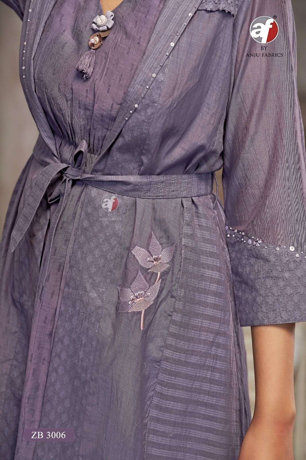 D.NO:- ZB 3006 BY ANJU FABRICS IN MUL CHANDERI DESIGNER CO-ORD SET WITH EMBROIDERY WORK 