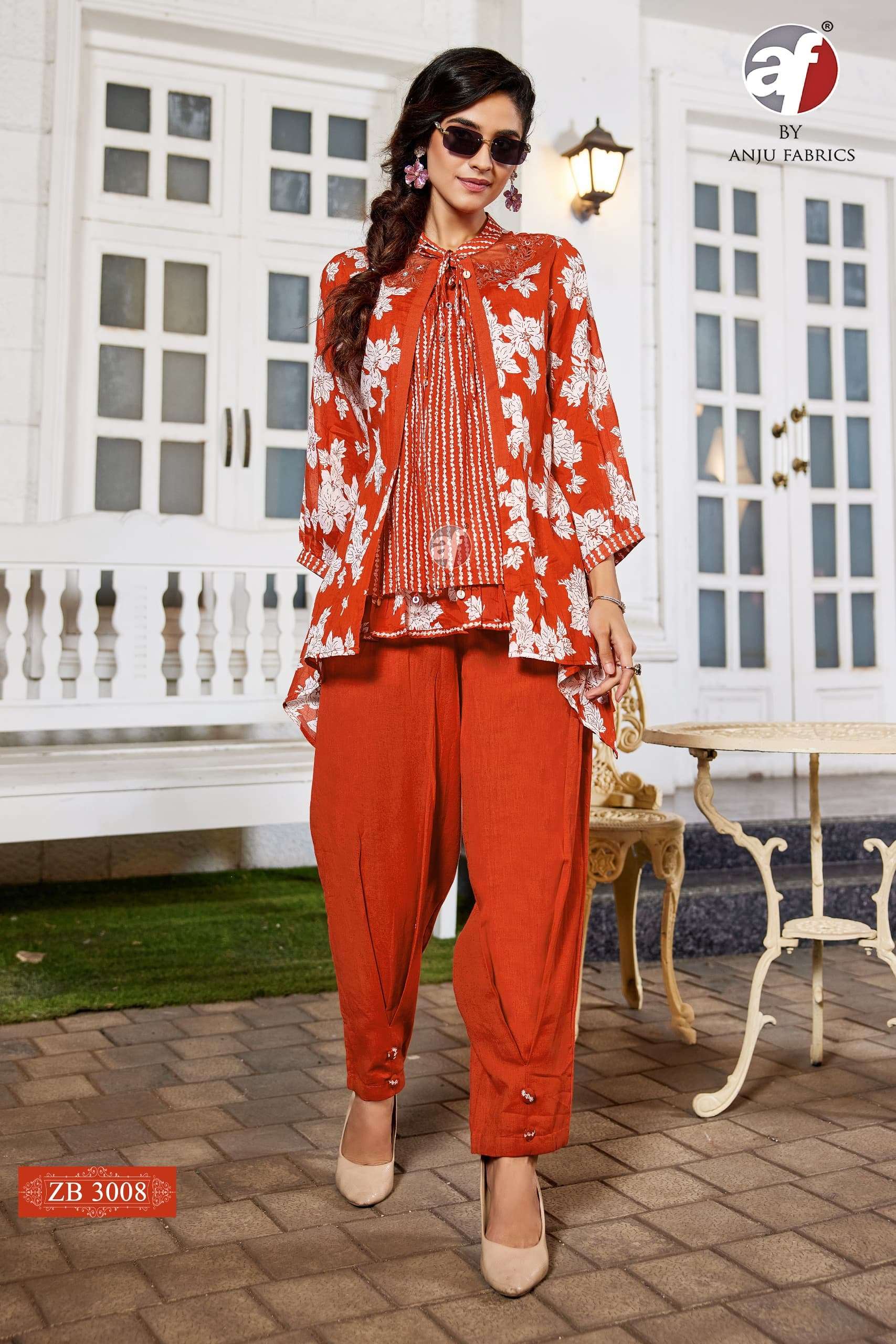 D.NO:- ZB 3008 BY ANJU FABRICS IN MUL COTTON DESIGNER CO-ORD SET WITH CUTWORK 