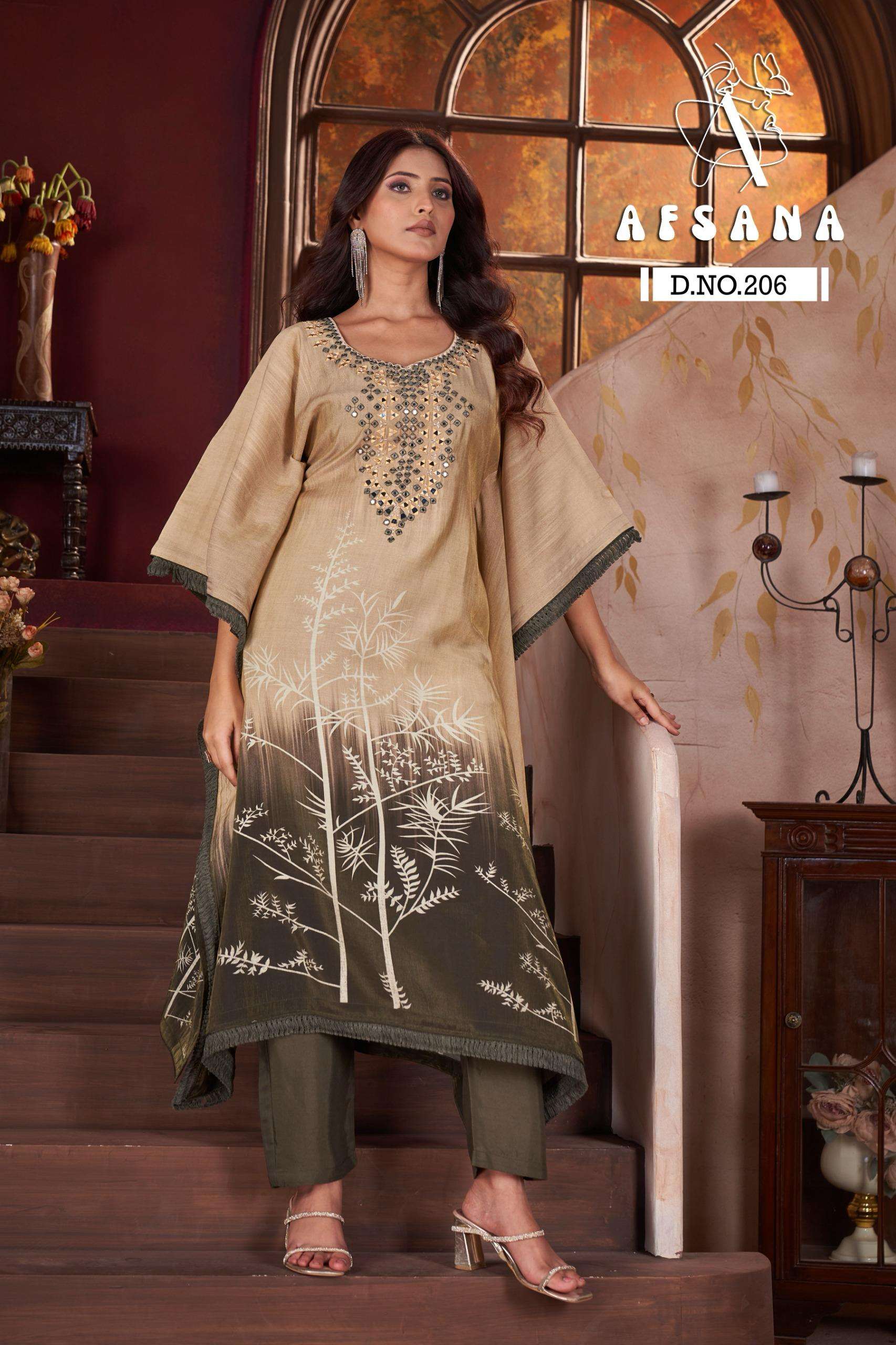 DN :- 206 BY AFSANA IN MODAL SILK KAFTAN WITH WORK 