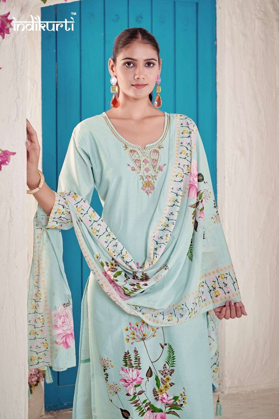 FIZA BY INDIKURTI IN PURE MULL COTTON FOIL PRINT WITH FANCY HAND WORK 