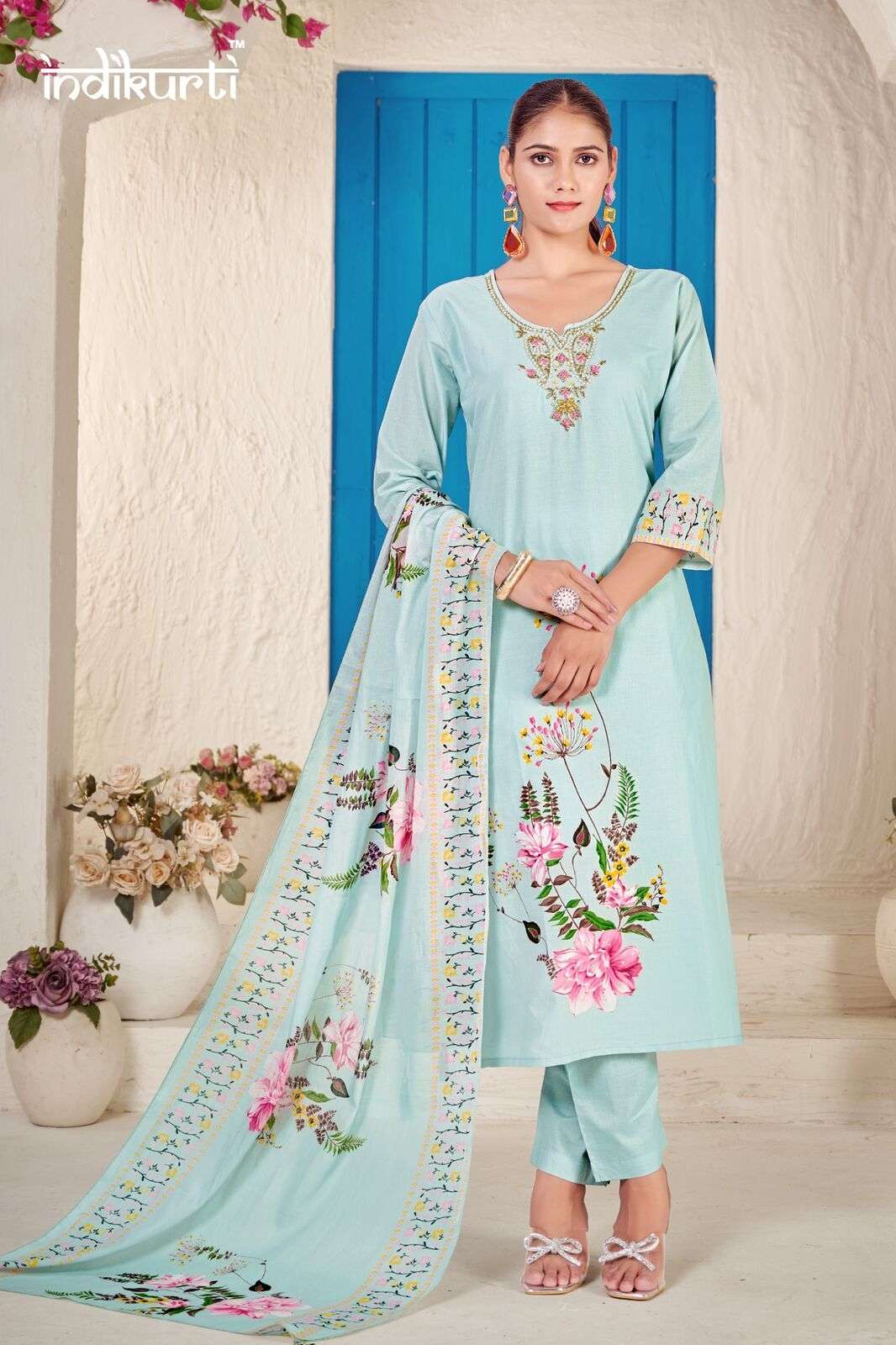FIZA BY INDIKURTI IN PURE MULL COTTON FOIL PRINT WITH FANCY HAND WORK 