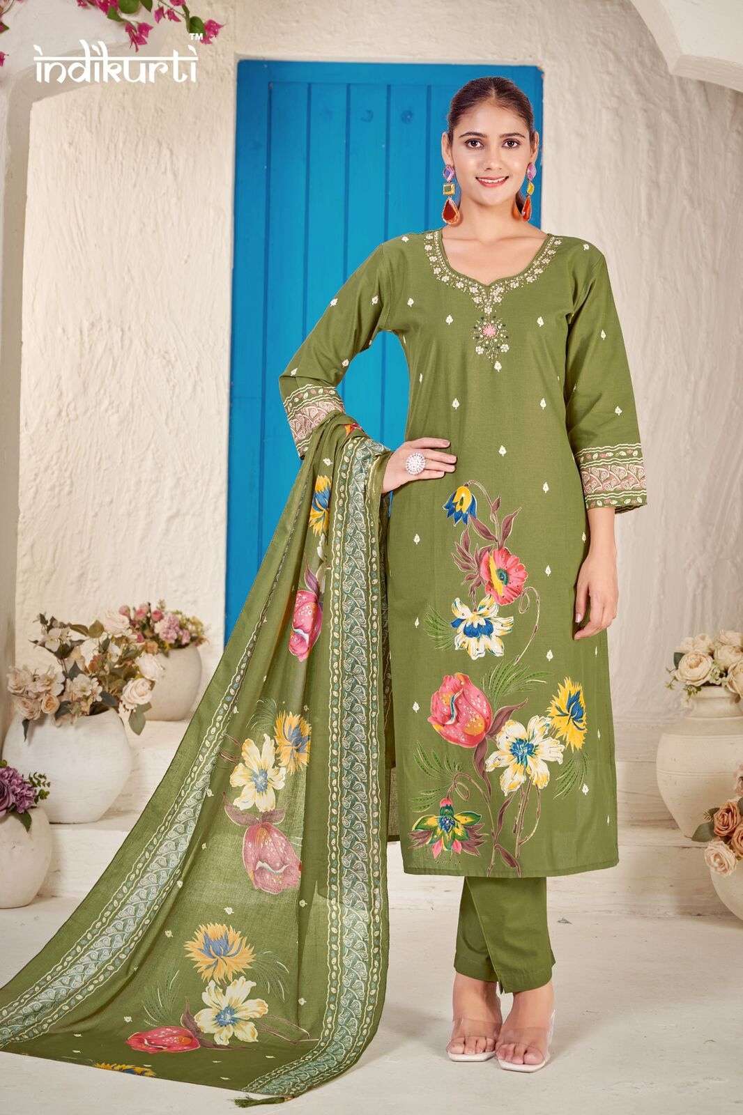 FIZA BY INDIKURTI IN PURE MULL COTTON FOIL PRINT WITH FANCY HAND WORK 