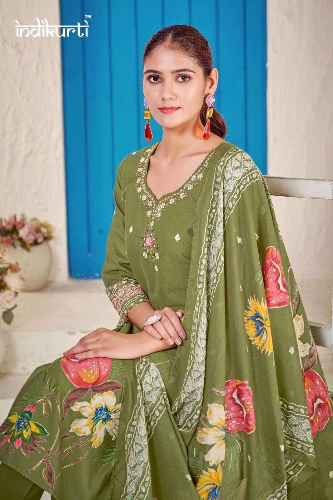 FIZA BY INDIKURTI IN PURE MULL COTTON FOIL PRINT WITH FANCY HAND WORK 