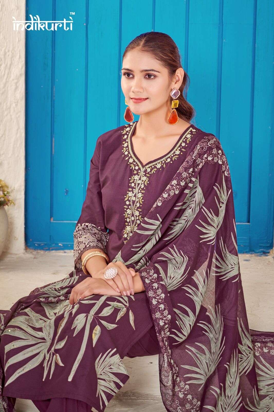 FIZA BY INDIKURTI IN PURE MULL COTTON FOIL PRINT WITH FANCY HAND WORK 