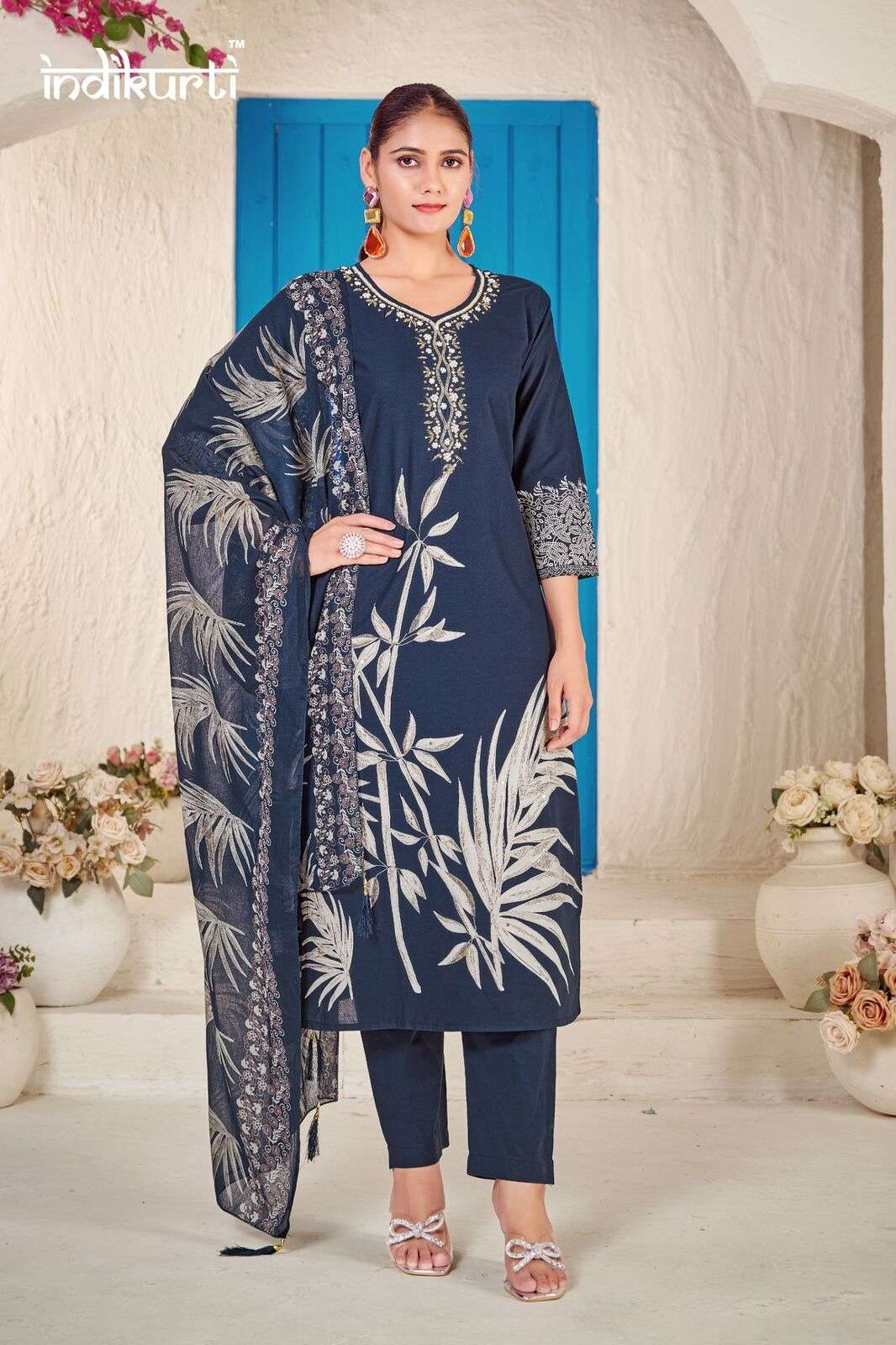 FIZA BY INDIKURTI IN PURE MULL COTTON FOIL PRINT WITH FANCY HAND WORK 