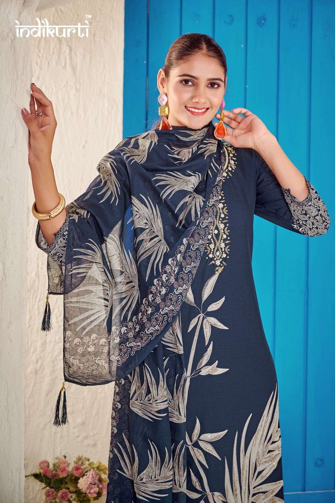 FIZA BY INDIKURTI IN PURE MULL COTTON FOIL PRINT WITH FANCY HAND WORK 