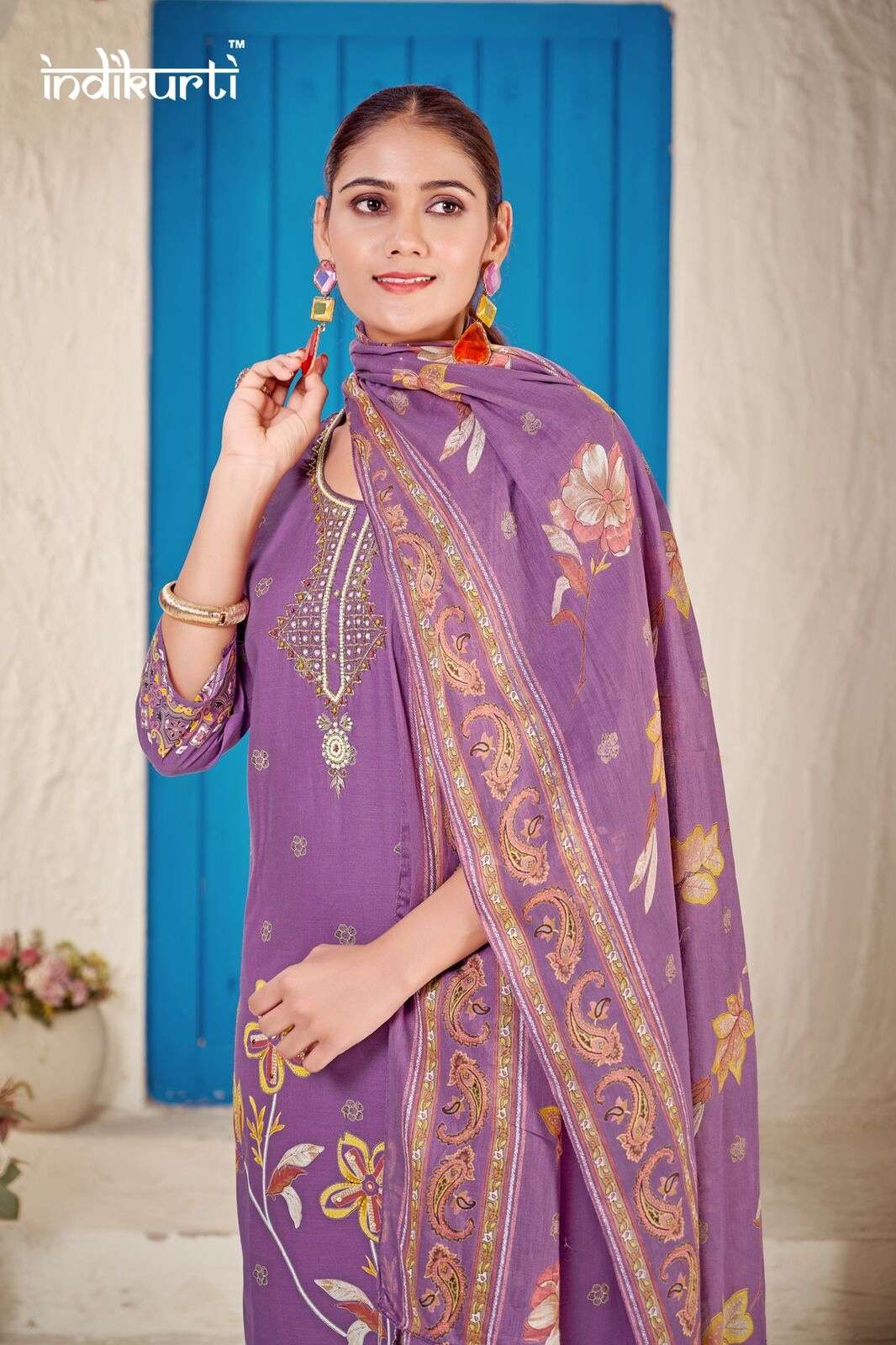 FIZA BY INDIKURTI IN PURE MULL COTTON FOIL PRINT WITH FANCY HAND WORK 