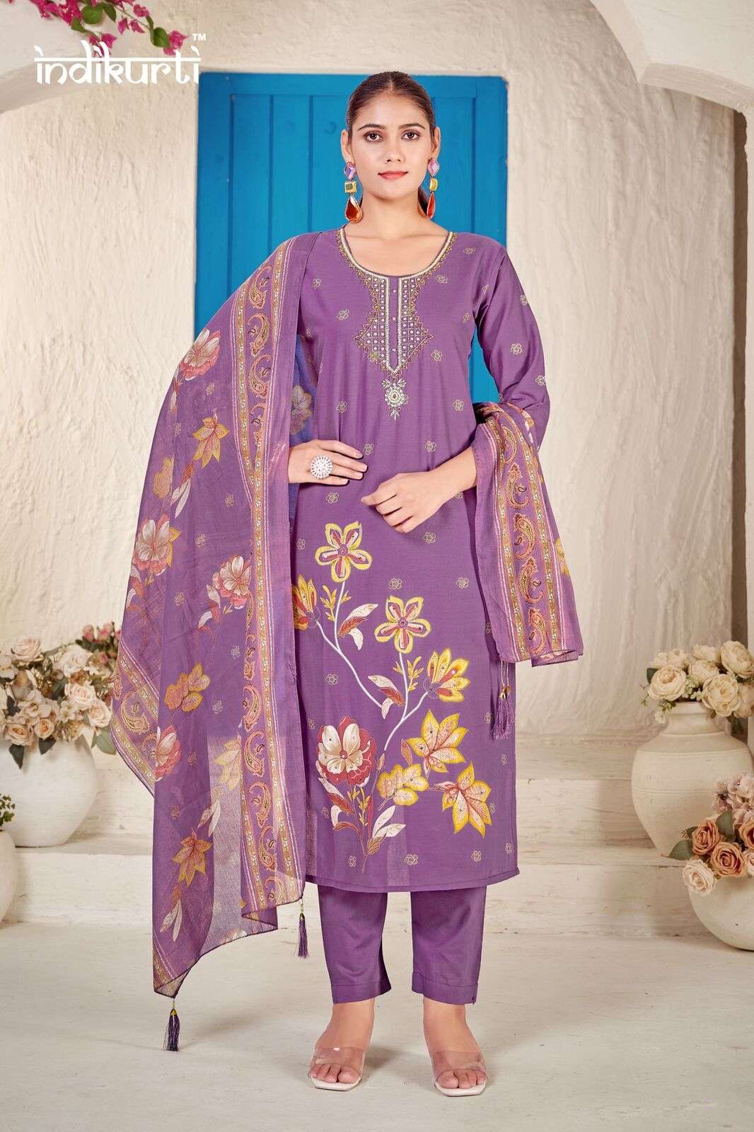 FIZA BY INDIKURTI IN PURE MULL COTTON FOIL PRINT WITH FANCY HAND WORK 
