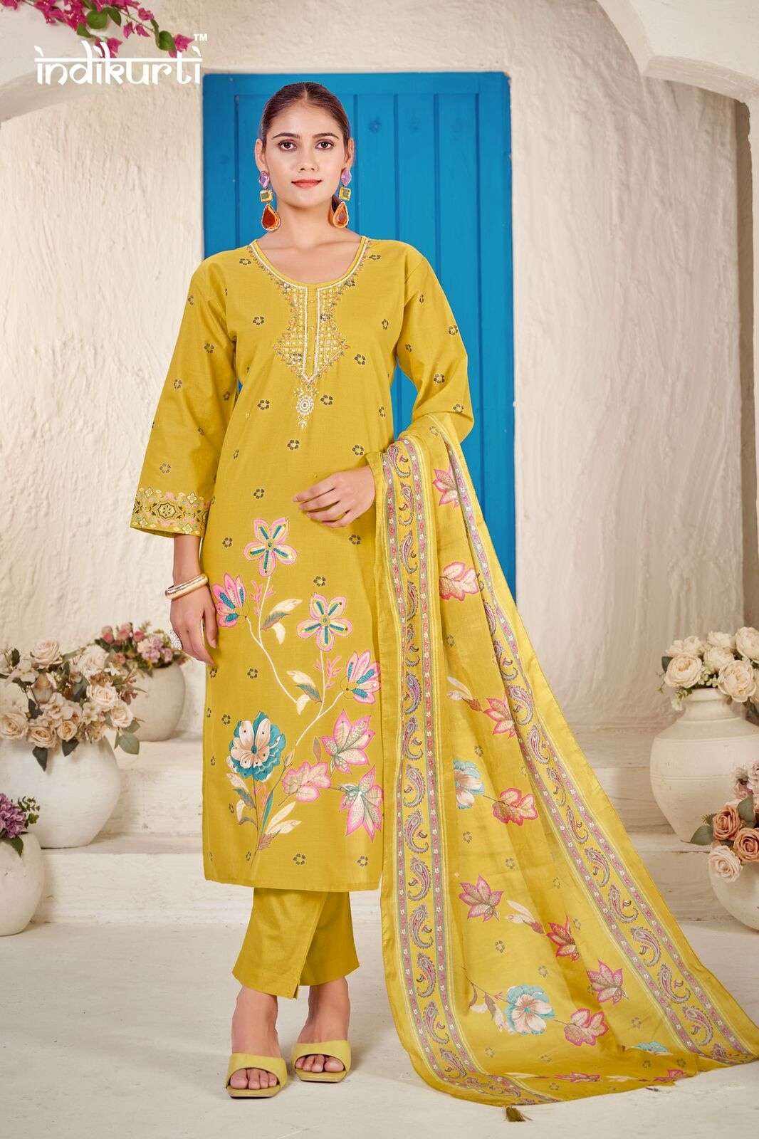 FIZA BY INDIKURTI IN PURE MULL COTTON FOIL PRINT WITH FANCY HAND WORK 