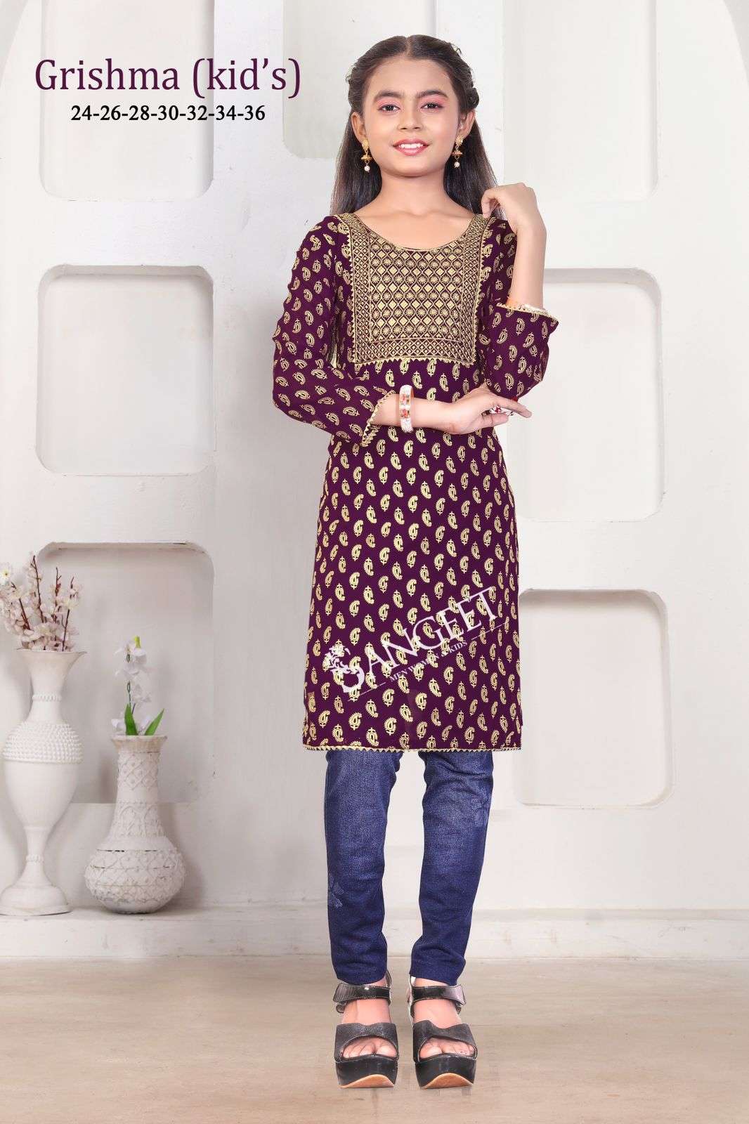GIRISHMA BY SANGEET IN FAUX GEORGETTE FOIL GOLD PRINT ATTACHED CREPE LINING INSIDE