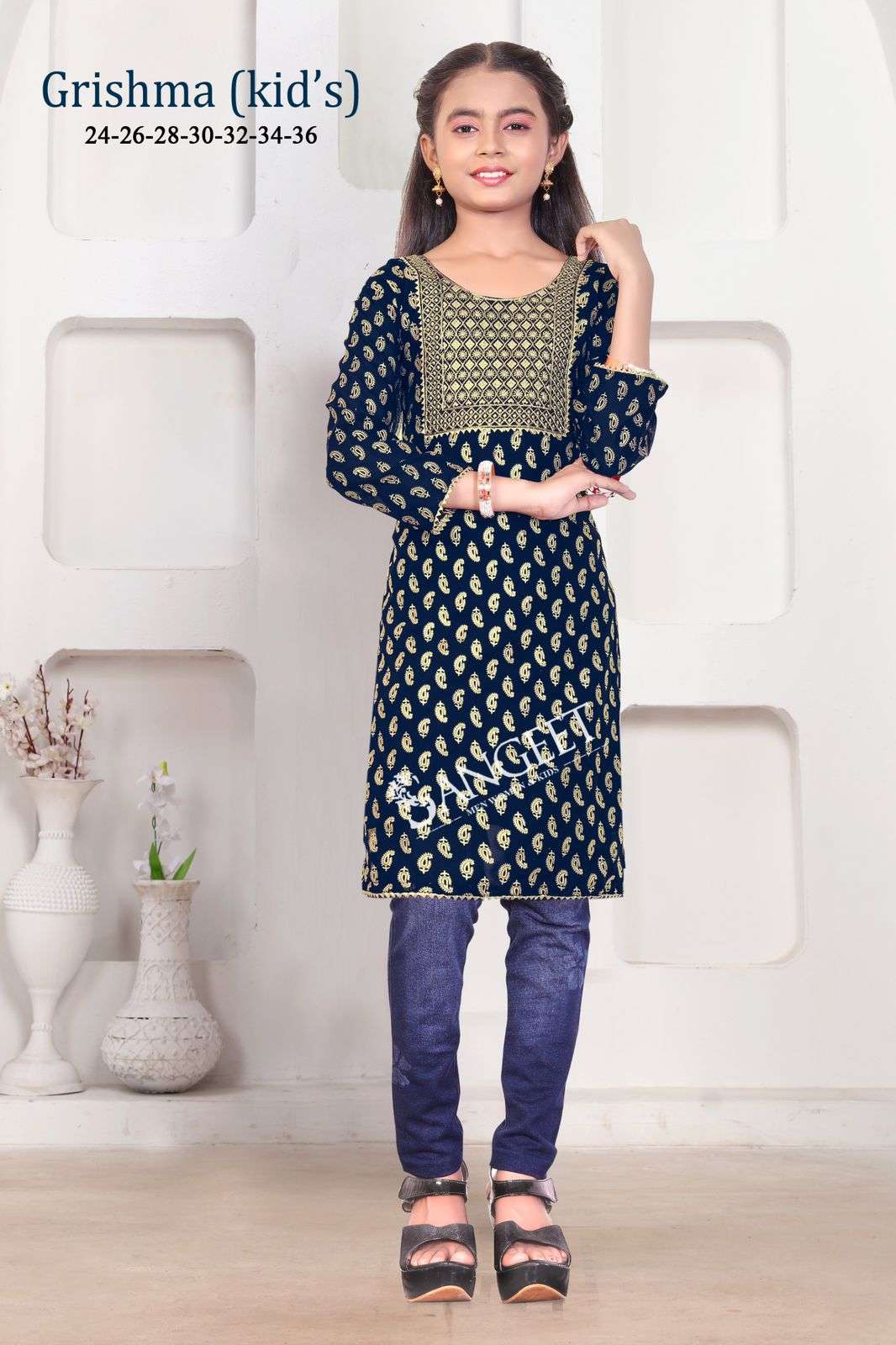 GIRISHMA BY SANGEET IN FAUX GEORGETTE FOIL GOLD PRINT ATTACHED CREPE LINING INSIDE