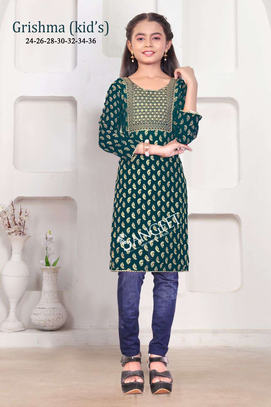 GIRISHMA BY SANGEET IN FAUX GEORGETTE FOIL GOLD PRINT ATTACHED CREPE LINING INSIDE