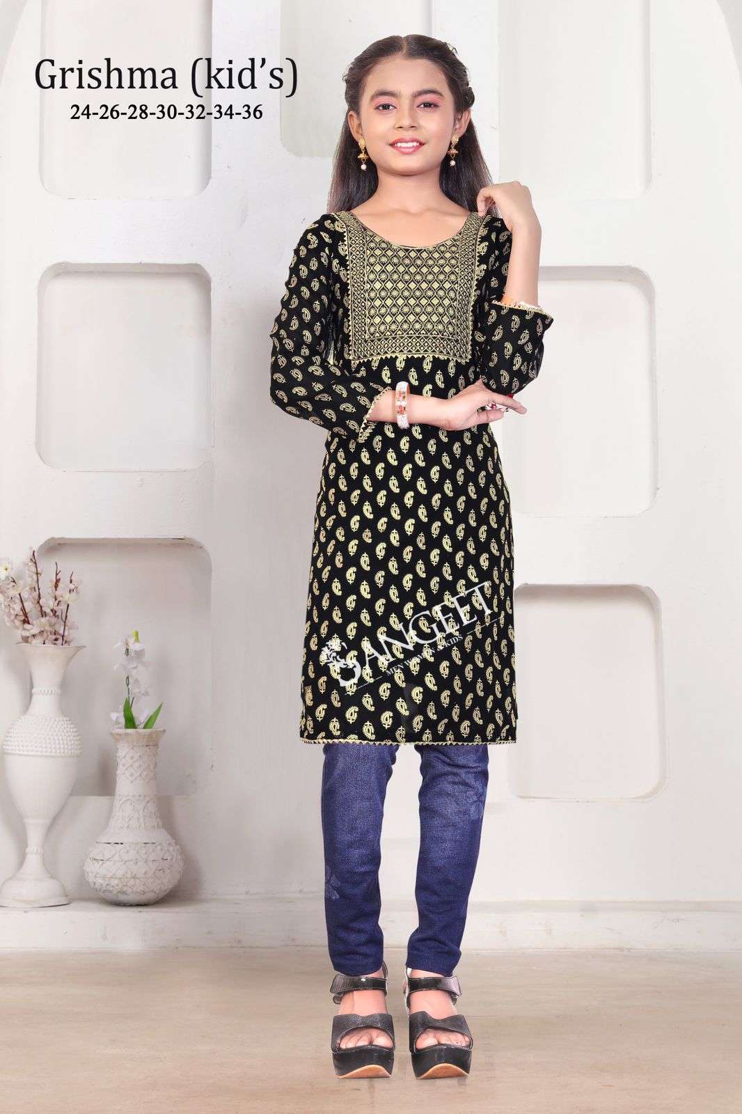 GIRISHMA BY SANGEET IN FAUX GEORGETTE FOIL GOLD PRINT ATTACHED CREPE LINING INSIDE