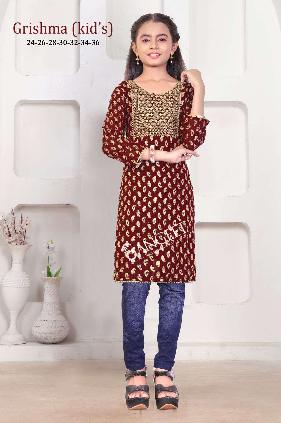 GIRISHMA BY SANGEET IN FAUX GEORGETTE FOIL GOLD PRINT ATTACHED CREPE LINING INSIDE