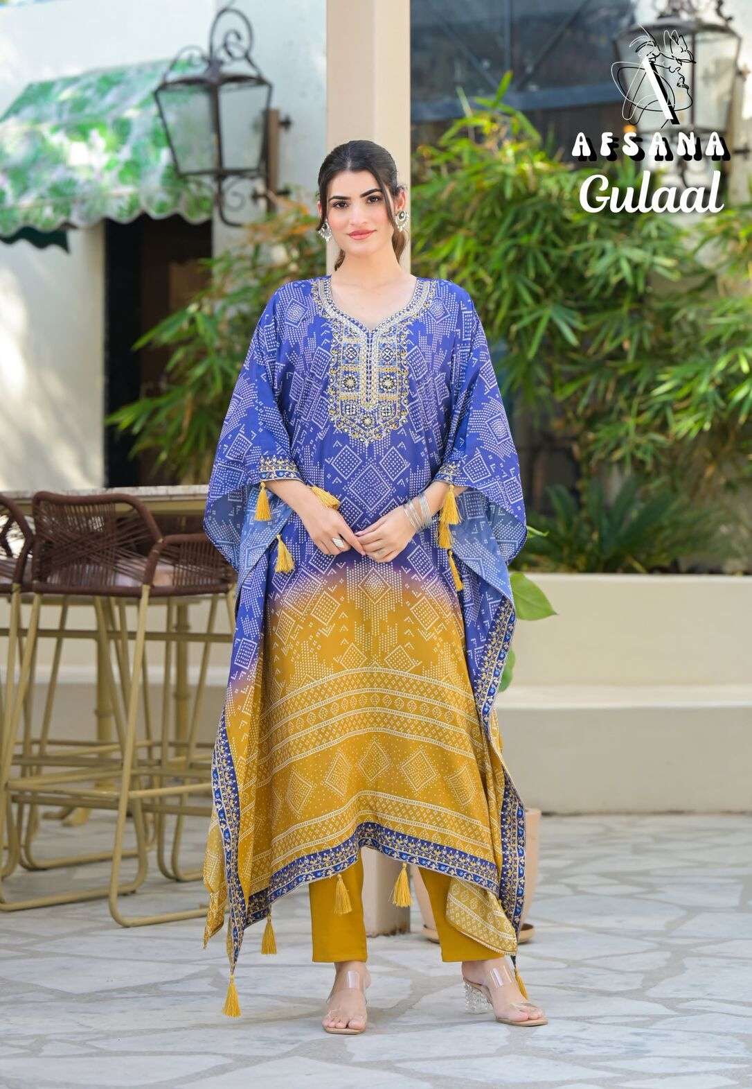 GULAAL BY AFSANA IN PURE MUSLIN SILK KAFTAN WITH WORK 