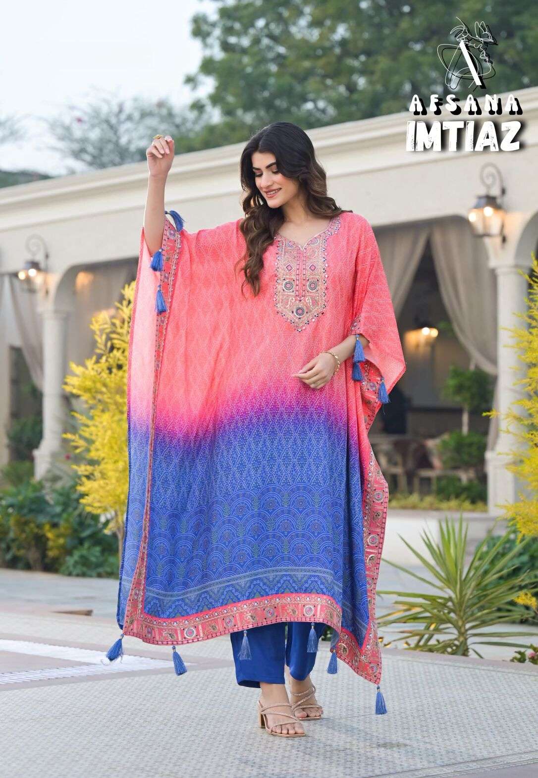 IMTIAZ BY AFSANA IN PURE MUSLIN SILK KAFTAN WITH WORK 