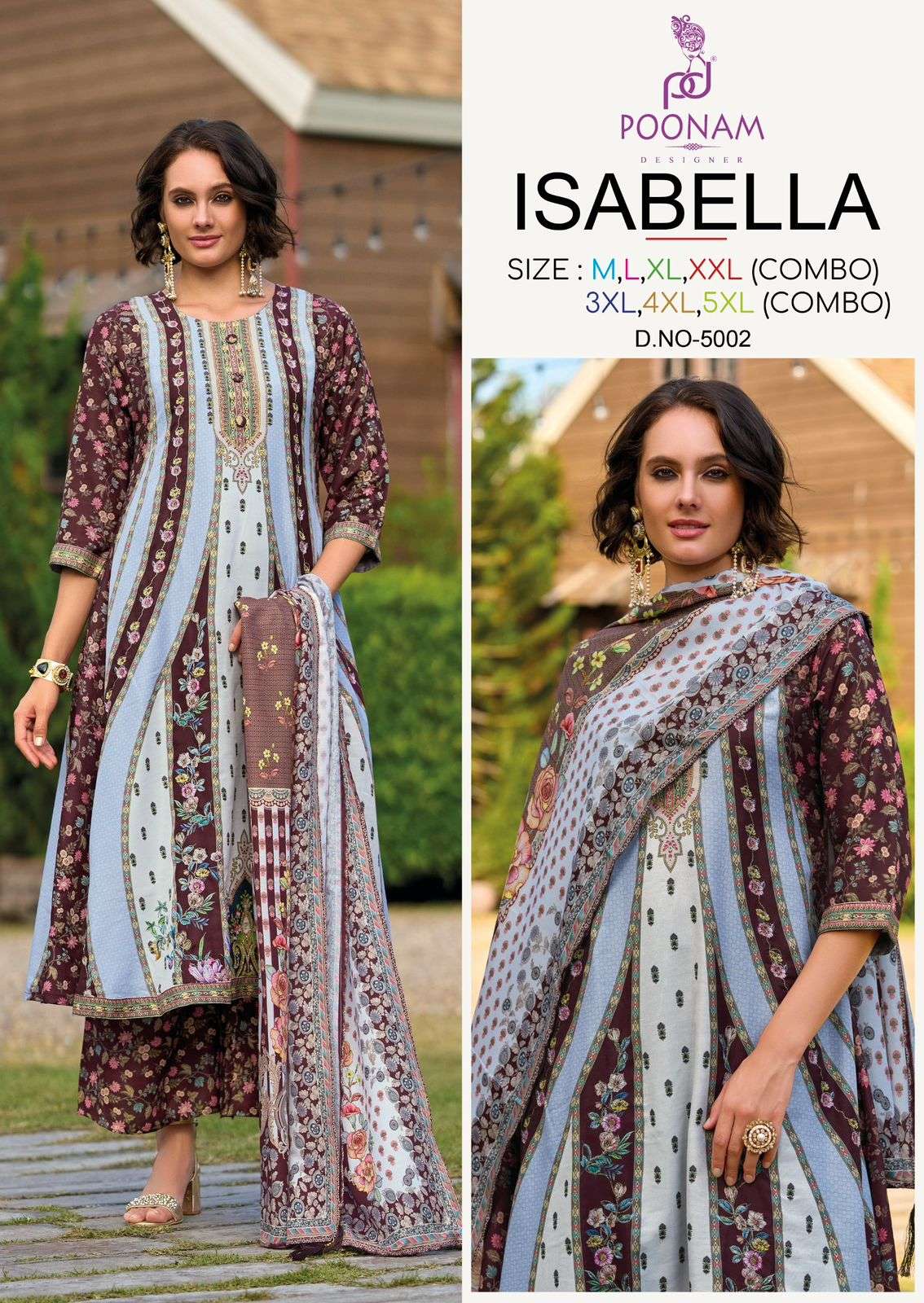 ISABELLA BY POONAM DESIGNER IN PURE LINEN DIGITAL PRINT WITH HANDWORK ANARKALI CONCEPT