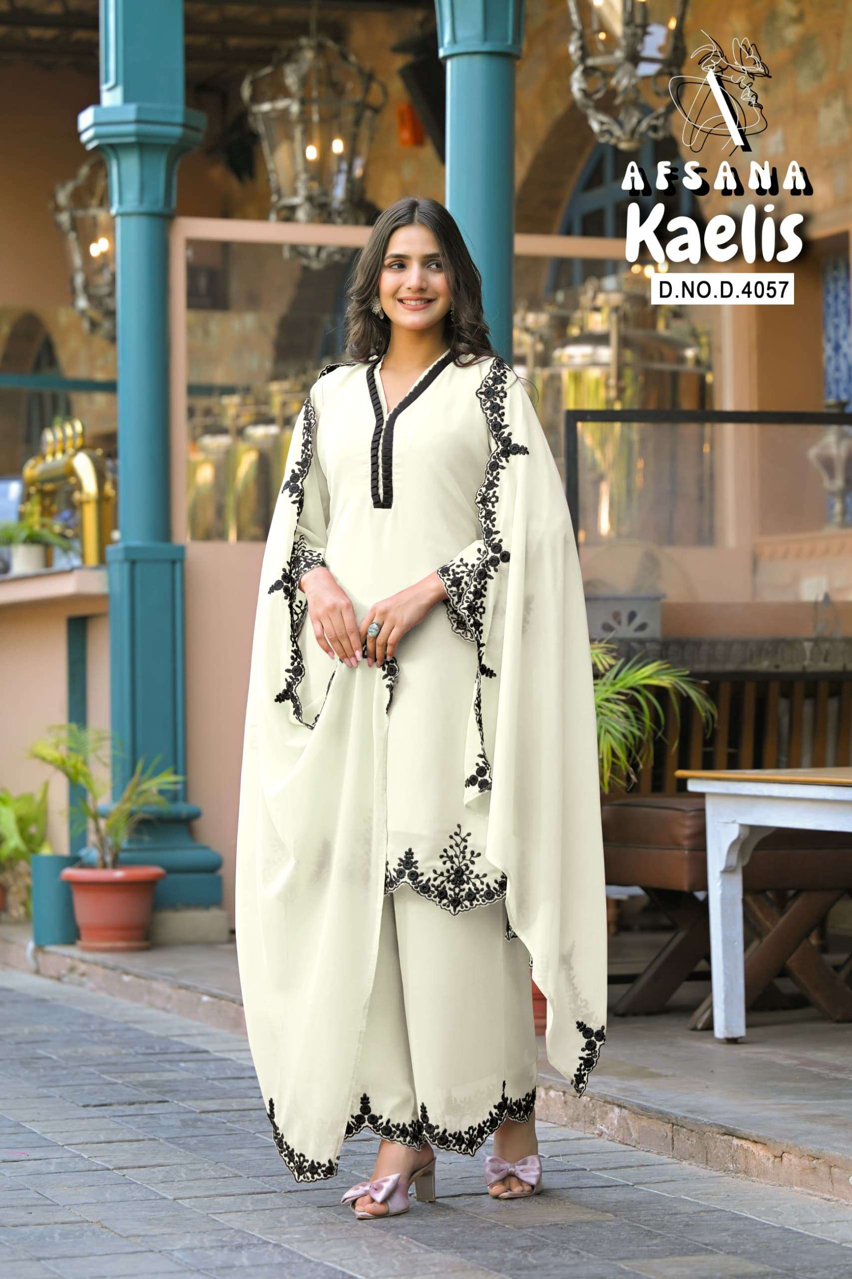 KAELIS BY AFSANA IN FOX GEORGETTA WITH HEAVY EMBROIDERED CUT WORK 