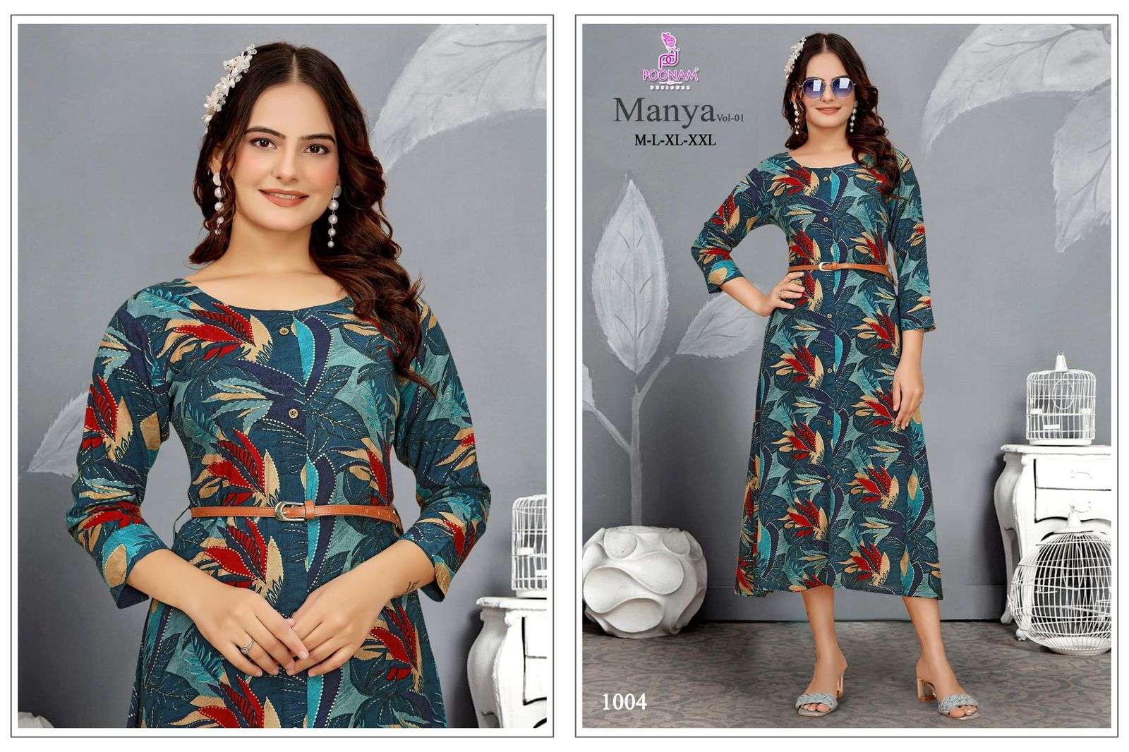 MANYA VOL-1 BY POONAM DESIGNER IN PREMIUM QUALITY RAYON GOWN WITH LEATHER BELT