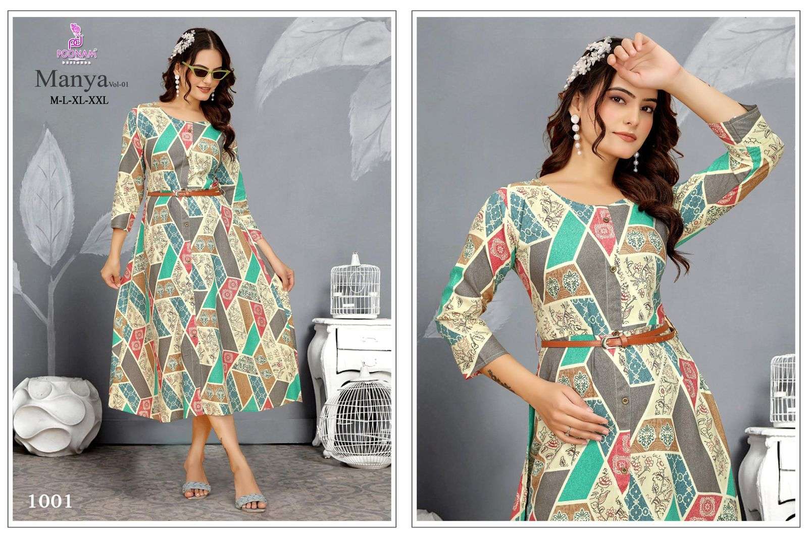 MANYA VOL-1 BY POONAM DESIGNER IN PREMIUM QUALITY RAYON GOWN WITH LEATHER BELT