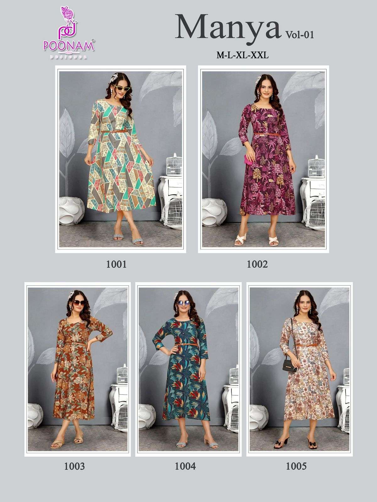 MANYA VOL-1 BY POONAM DESIGNER IN PREMIUM QUALITY RAYON GOWN WITH LEATHER BELT