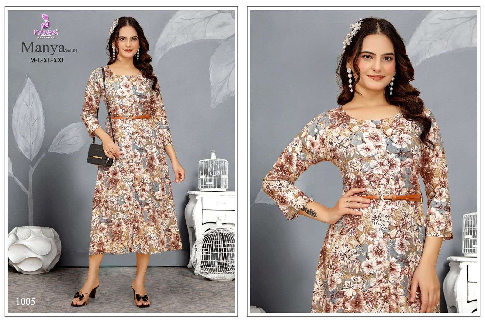 MANYA VOL-1 BY POONAM DESIGNER IN PREMIUM QUALITY RAYON GOWN WITH LEATHER BELT