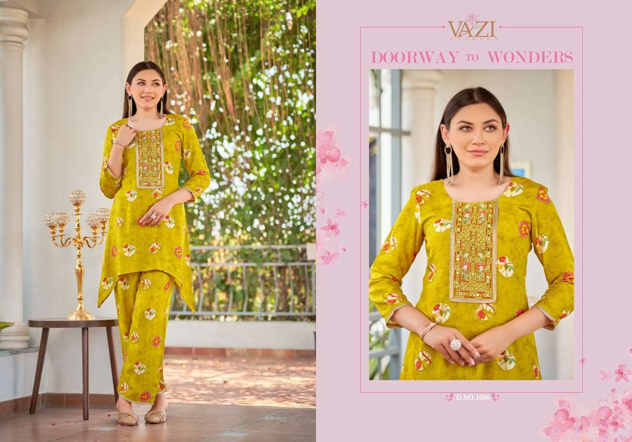 MERAKI BY VAZI FASHION IN PURE MUSLIN VISCOSE WITH HAND WORK TRENDY CORD SET