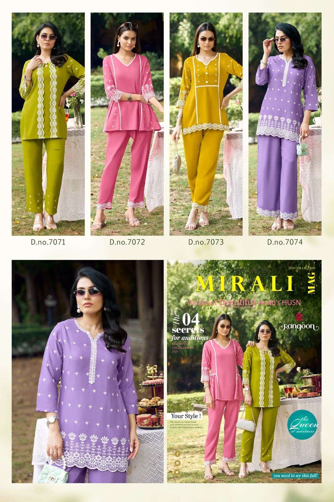 MIRALI BY RANGOON IN VISCOSE RAYON WITH FANCY CHIFFLY WORK AND LACE COAT SET 