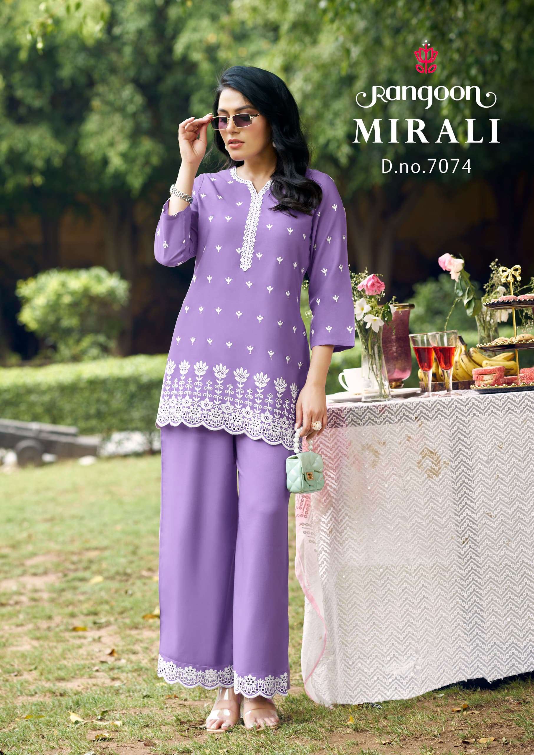 MIRALI BY RANGOON IN VISCOSE RAYON WITH FANCY CHIFFLY WORK AND LACE COAT SET 