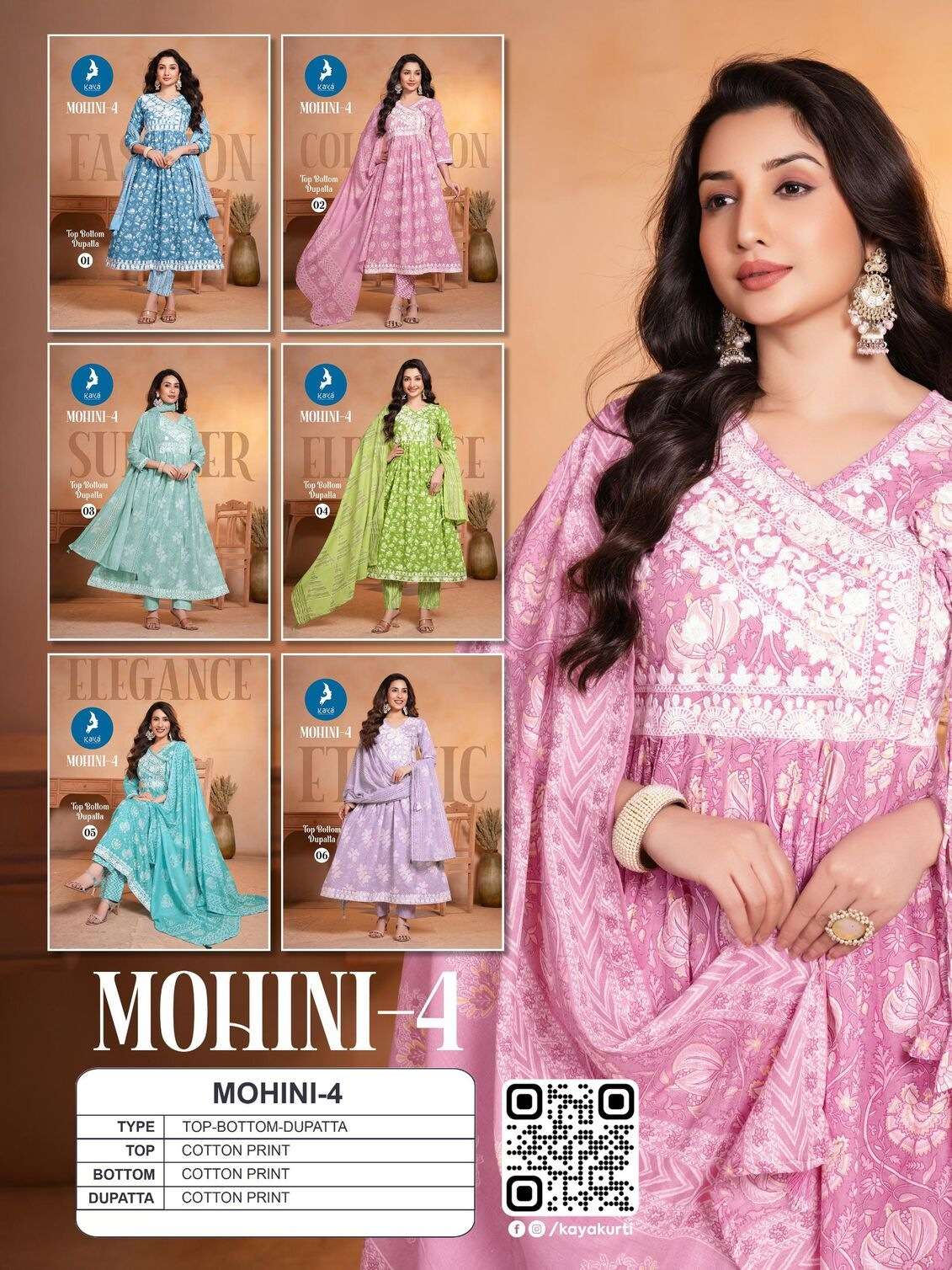 MOHINI-4 BY KAYA KURTI IN COTTON PRINT 3 PIECE CONCEPT IN ANARKALI STYLE 